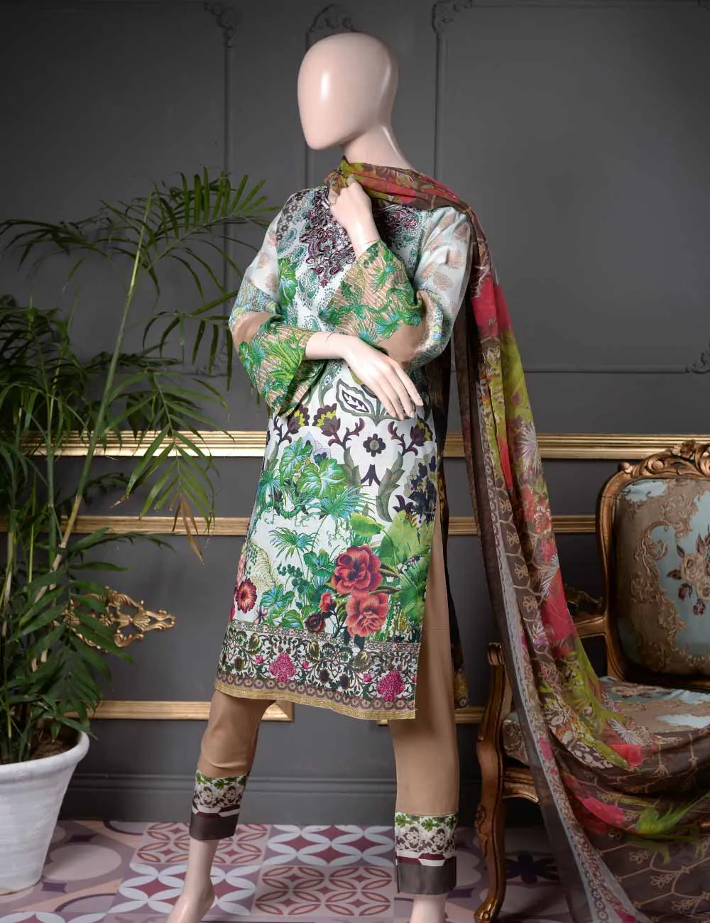 Un-stitched Embroidered Lawn (SE-2B) Dazzling Foliage