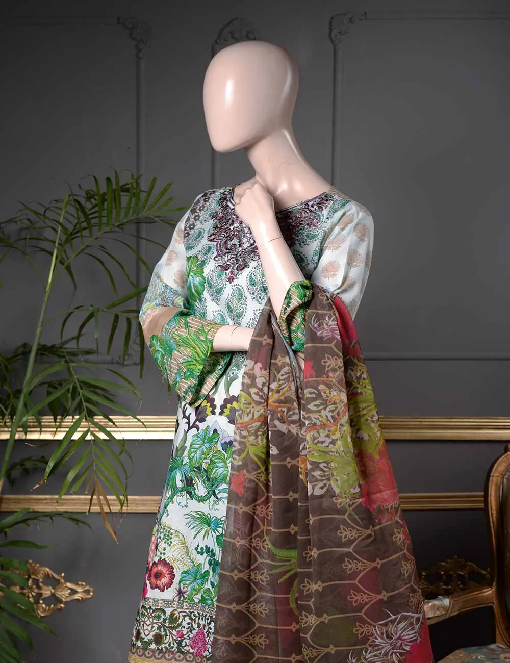 Un-stitched Embroidered Lawn (SE-2B) Dazzling Foliage