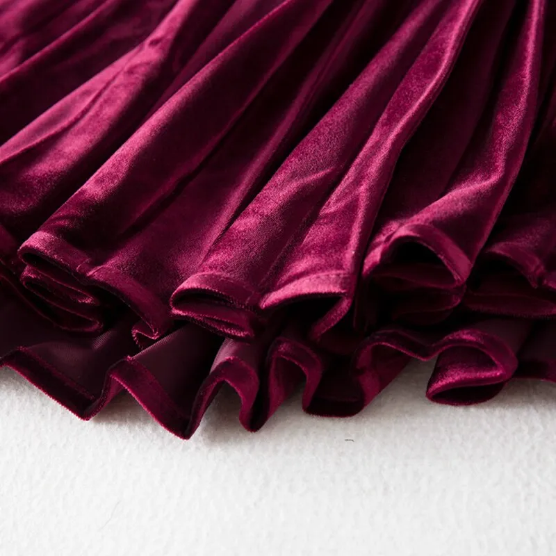 Velvet Pleated Skirt Women 95% Cotton Blended Fabric Elegant Style Classic Design 3 Colors High Quality Skirts