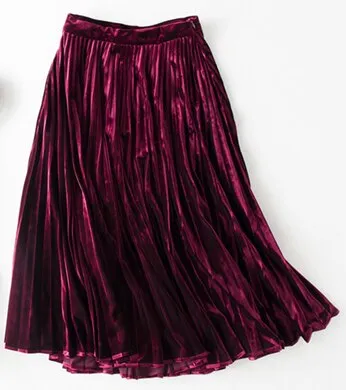 Velvet Pleated Skirt Women 95% Cotton Blended Fabric Elegant Style Classic Design 3 Colors High Quality Skirts