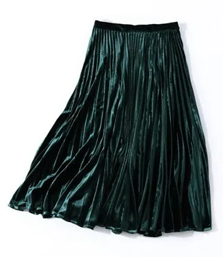 Velvet Pleated Skirt Women 95% Cotton Blended Fabric Elegant Style Classic Design 3 Colors High Quality Skirts