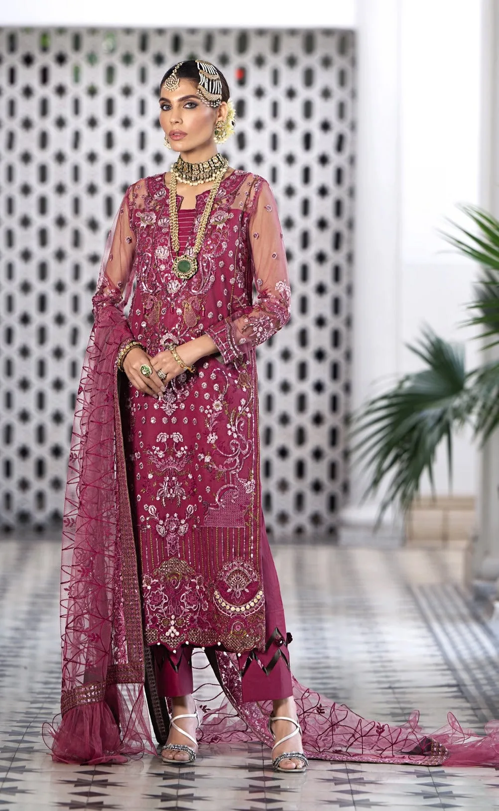 Vibrant Kameez Trouser Pink Pakistani Wedding Dress