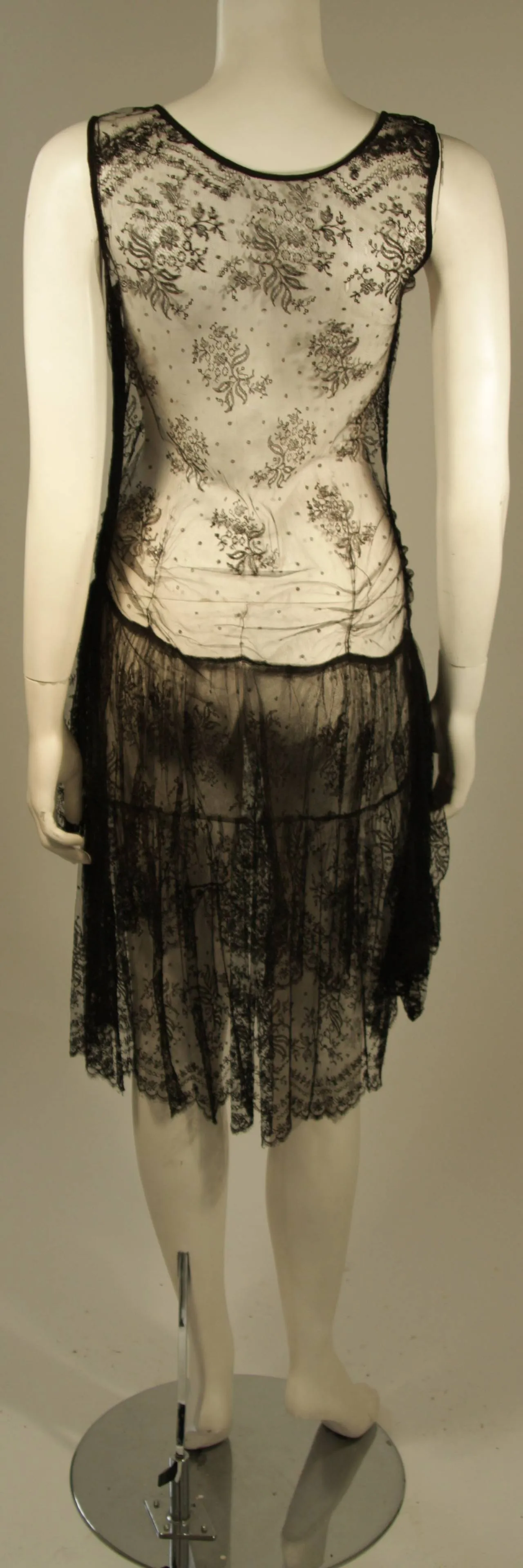 VINTAGE Black French Lace Drop Waist Dress