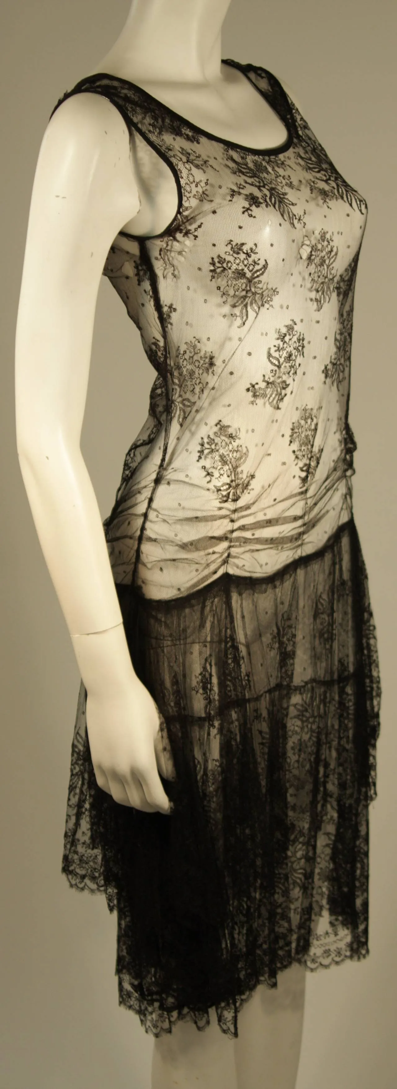 VINTAGE Black French Lace Drop Waist Dress