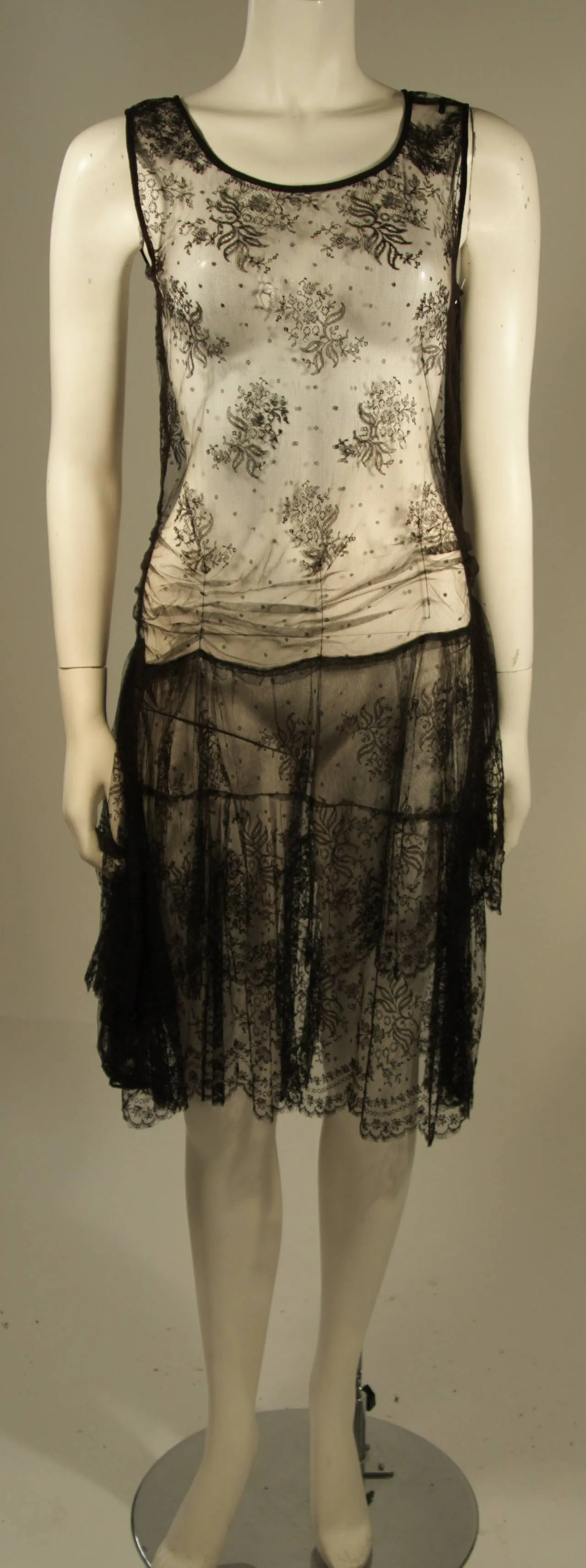 VINTAGE Black French Lace Drop Waist Dress