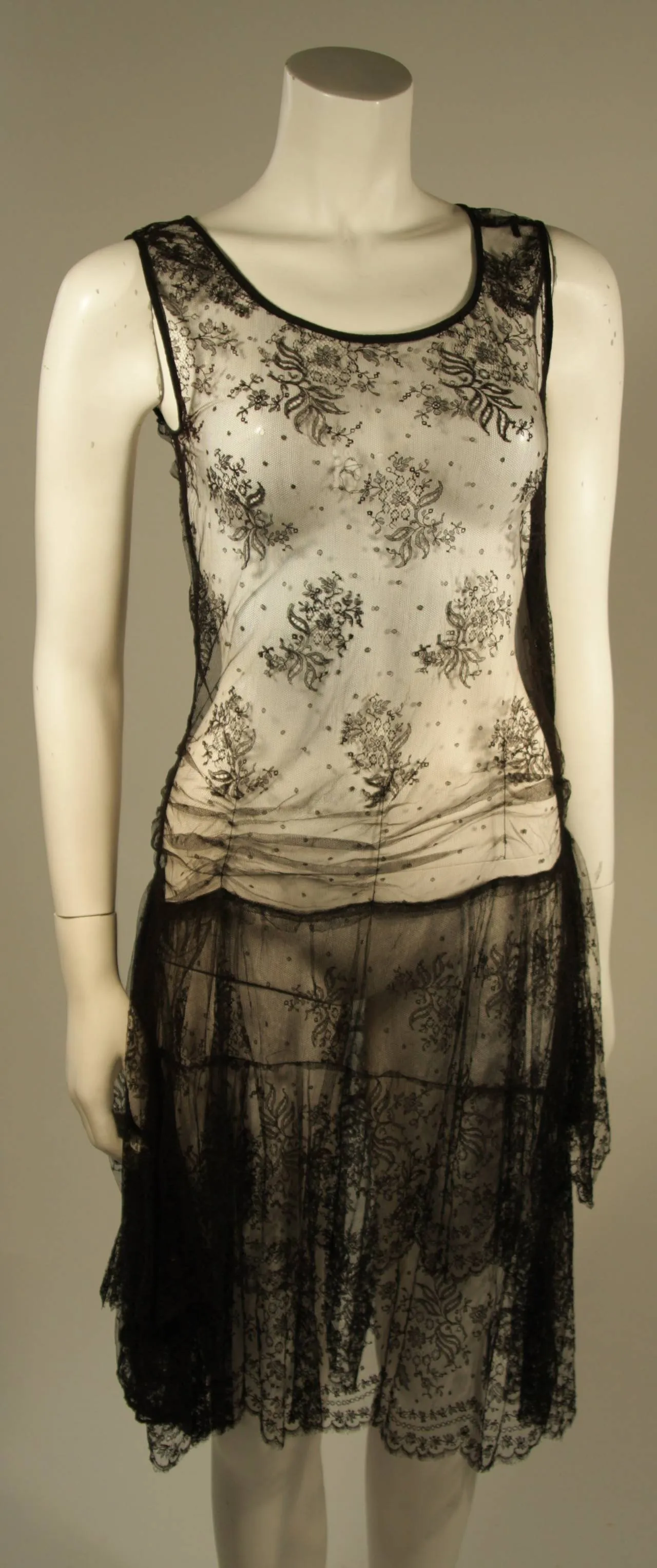 VINTAGE Black French Lace Drop Waist Dress