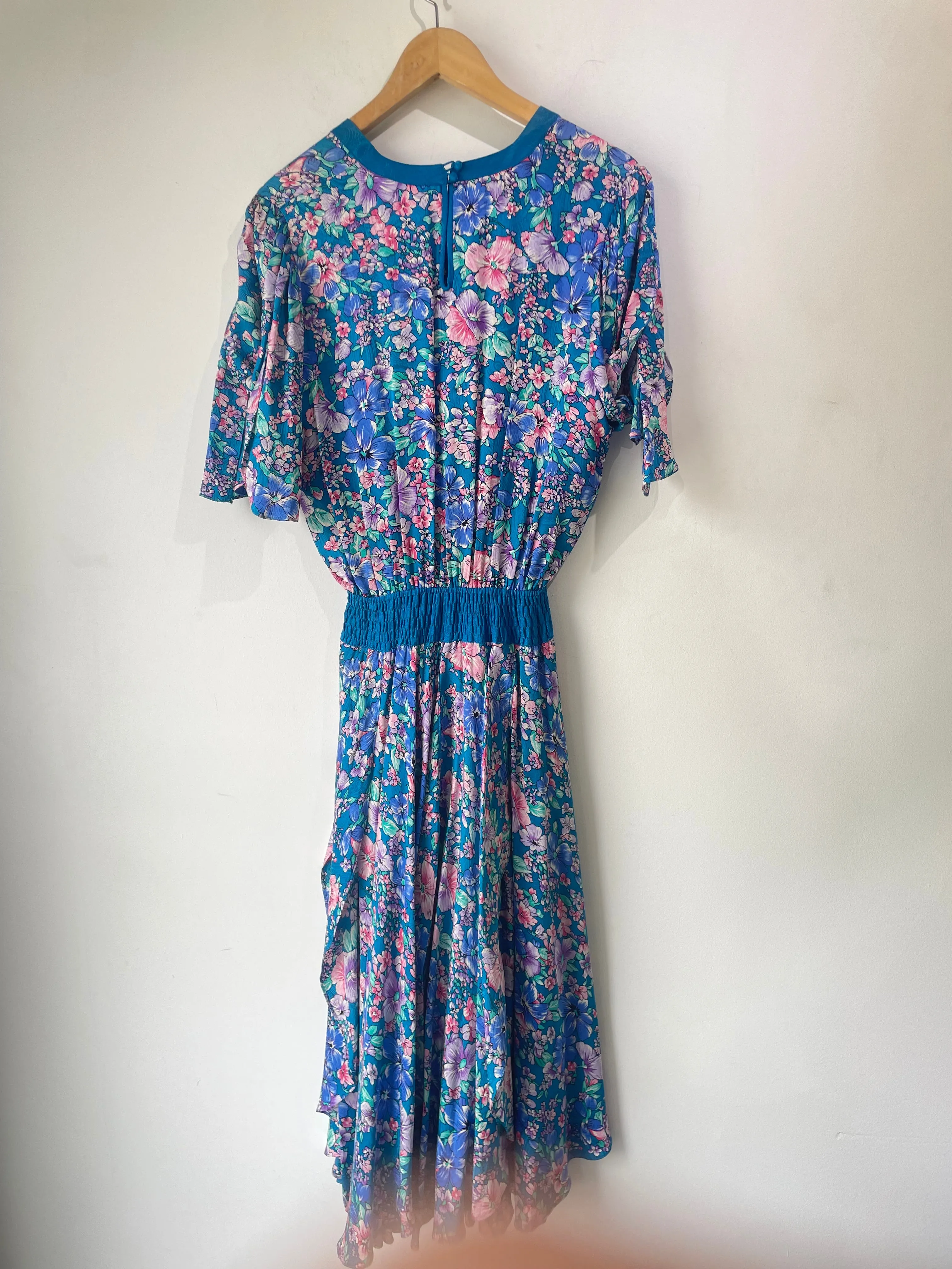 Vintage Diane Freis Teal Blue Multi Silk Dress