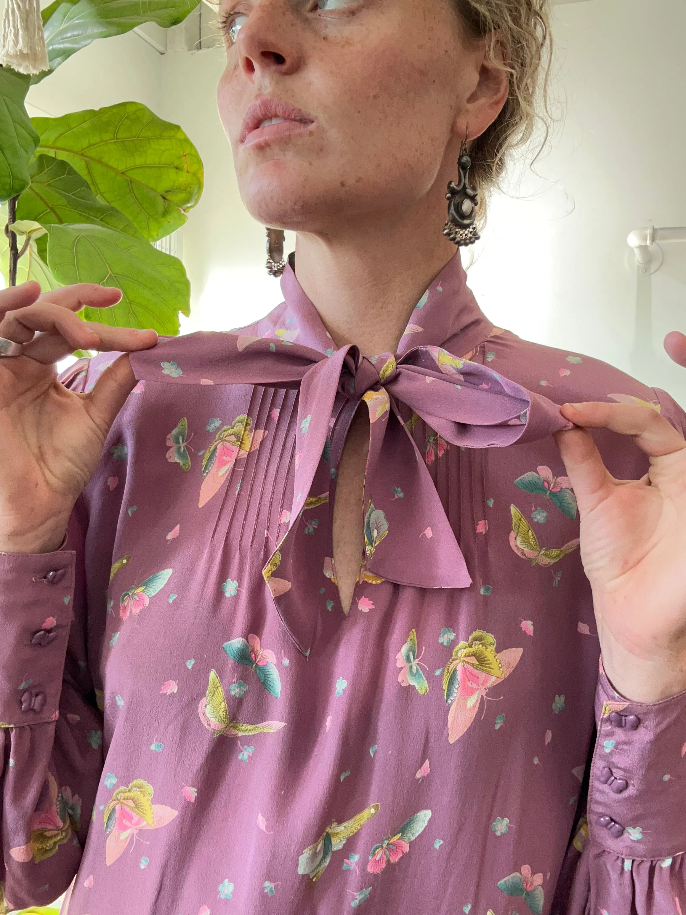 Vintage Hanae Mori Lavender Silk Butterly Dress