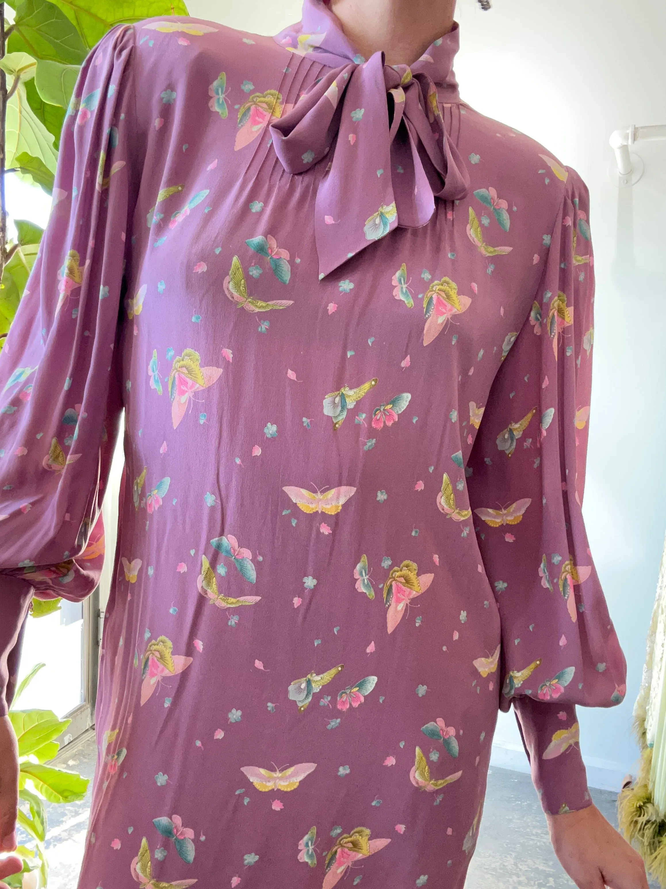 Vintage Hanae Mori Lavender Silk Butterly Dress