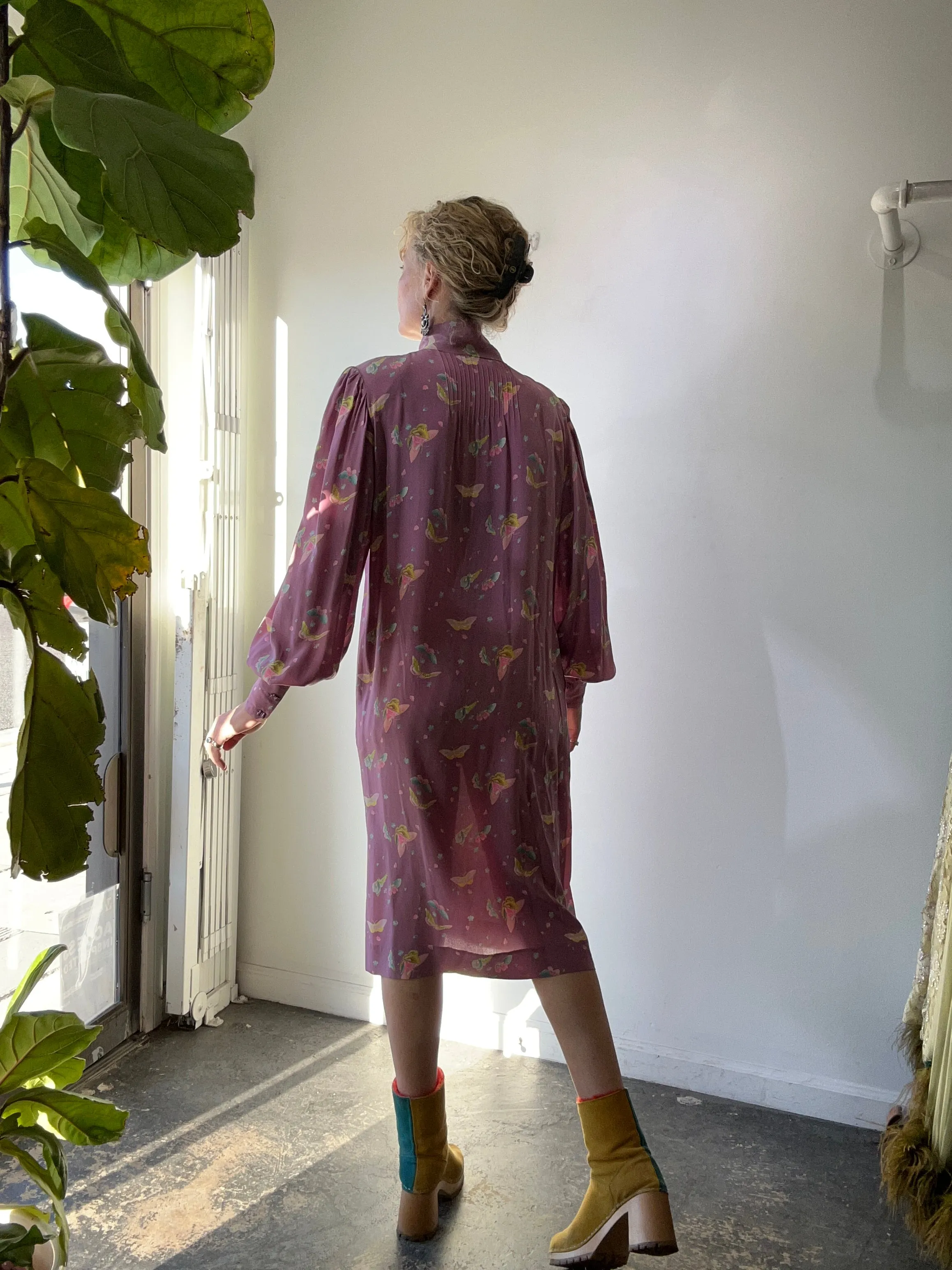Vintage Hanae Mori Lavender Silk Butterly Dress