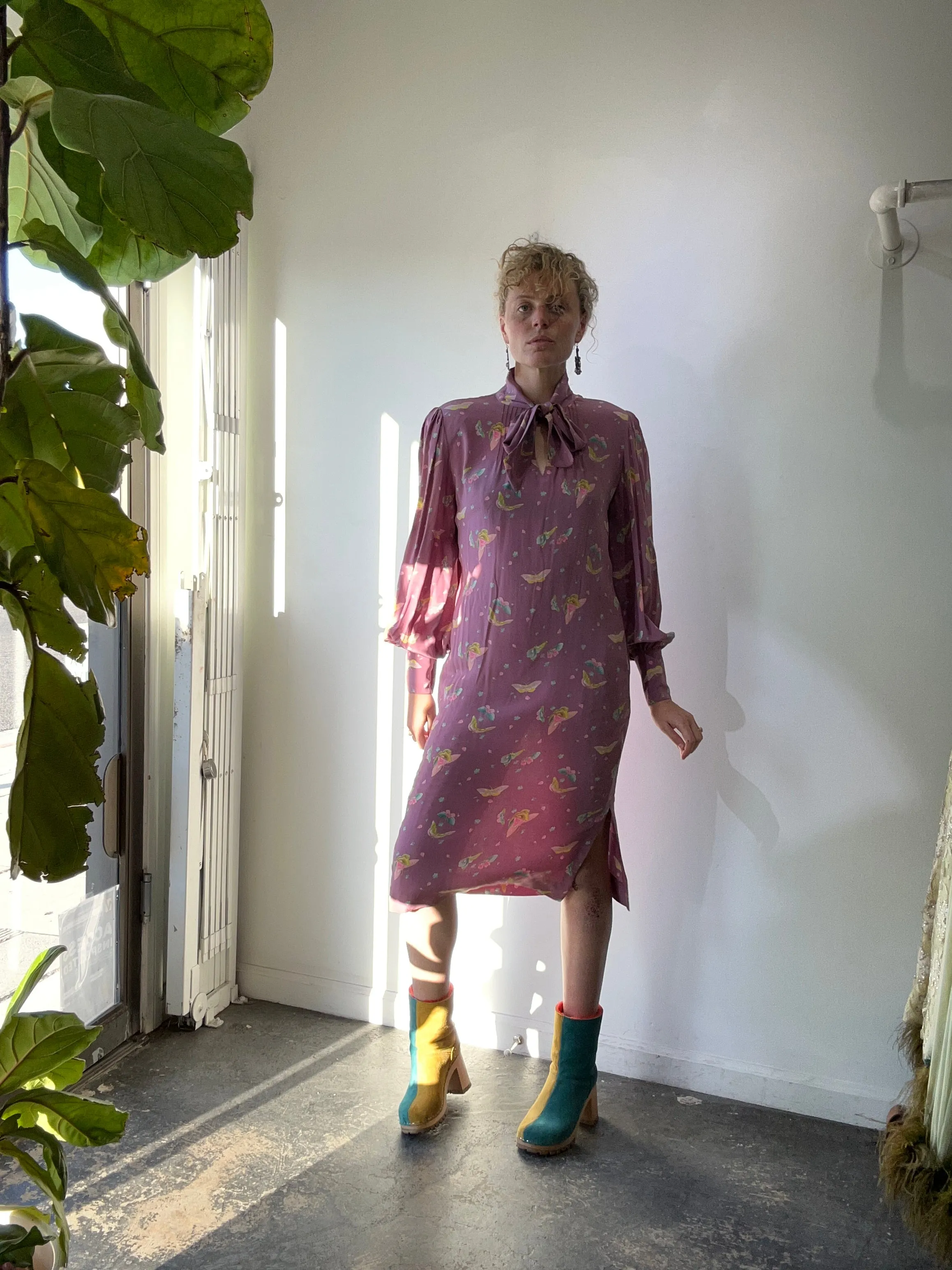 Vintage Hanae Mori Lavender Silk Butterly Dress