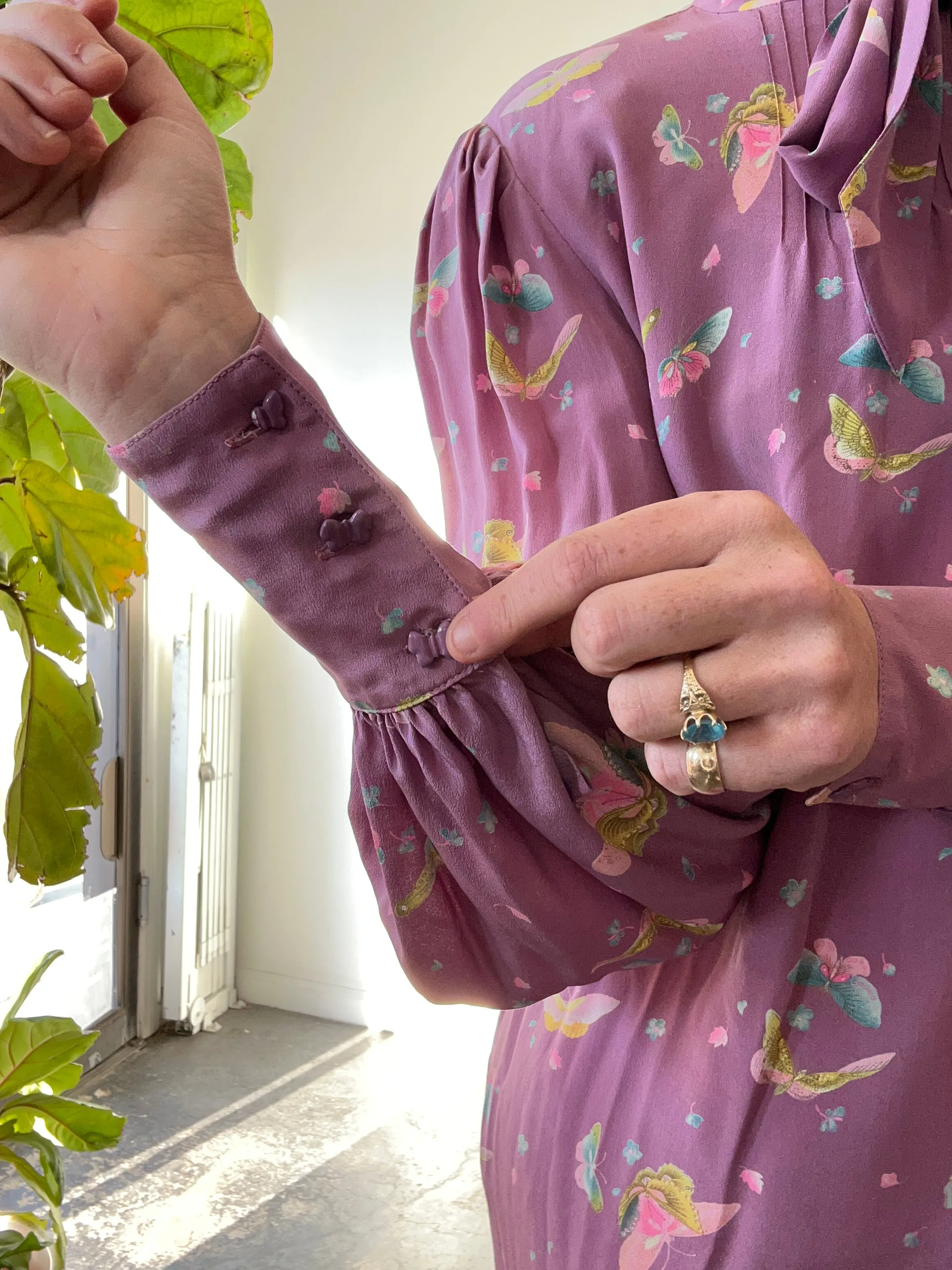 Vintage Hanae Mori Lavender Silk Butterly Dress