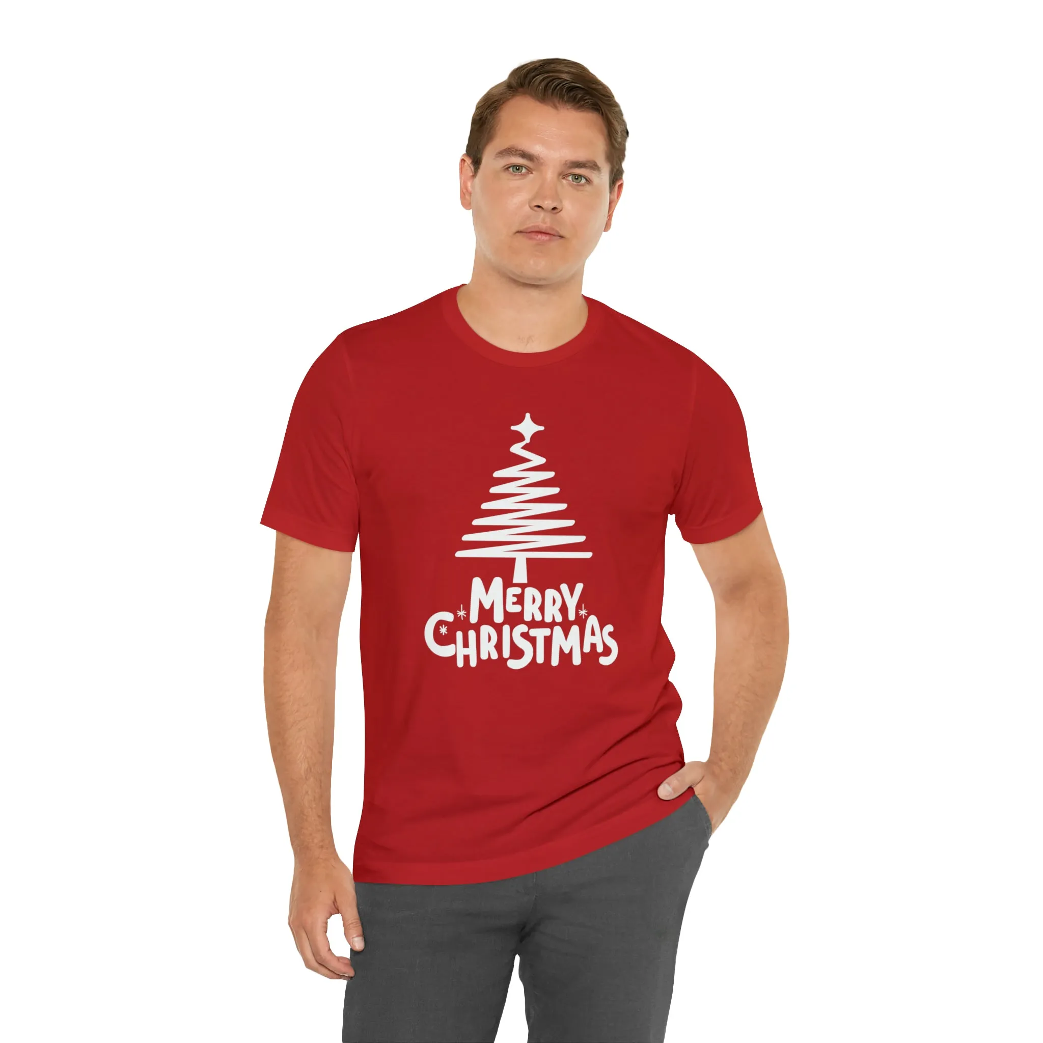 White Merry Christmas Tree T-Shirt | Christmas Holiday Tee |  Bella Canvas 3001Unisex | Happy Holidays Party Short Sleeve Tshirt