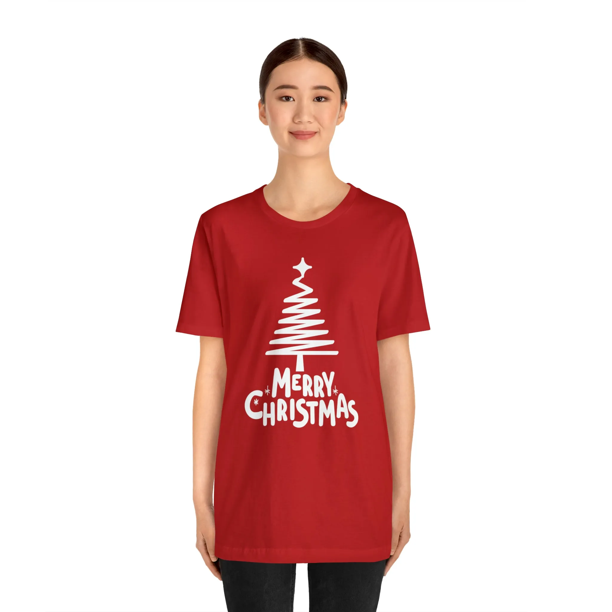 White Merry Christmas Tree T-Shirt | Christmas Holiday Tee |  Bella Canvas 3001Unisex | Happy Holidays Party Short Sleeve Tshirt