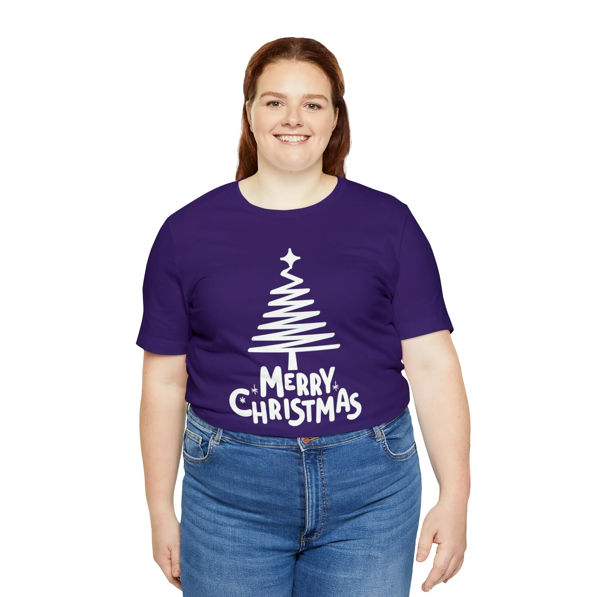 White Merry Christmas Tree T-Shirt | Christmas Holiday Tee |  Bella Canvas 3001Unisex | Happy Holidays Party Short Sleeve Tshirt