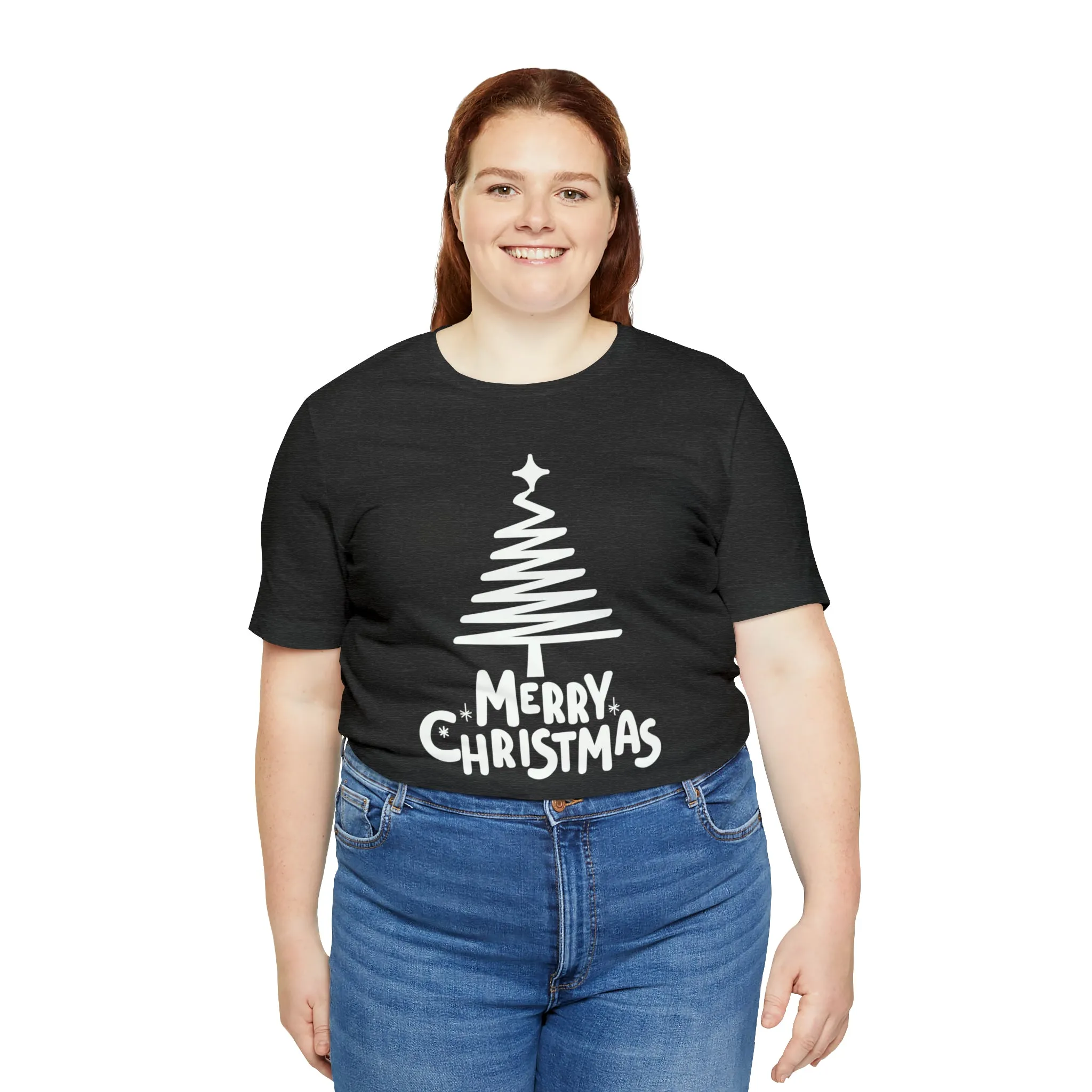 White Merry Christmas Tree T-Shirt | Christmas Holiday Tee |  Bella Canvas 3001Unisex | Happy Holidays Party Short Sleeve Tshirt