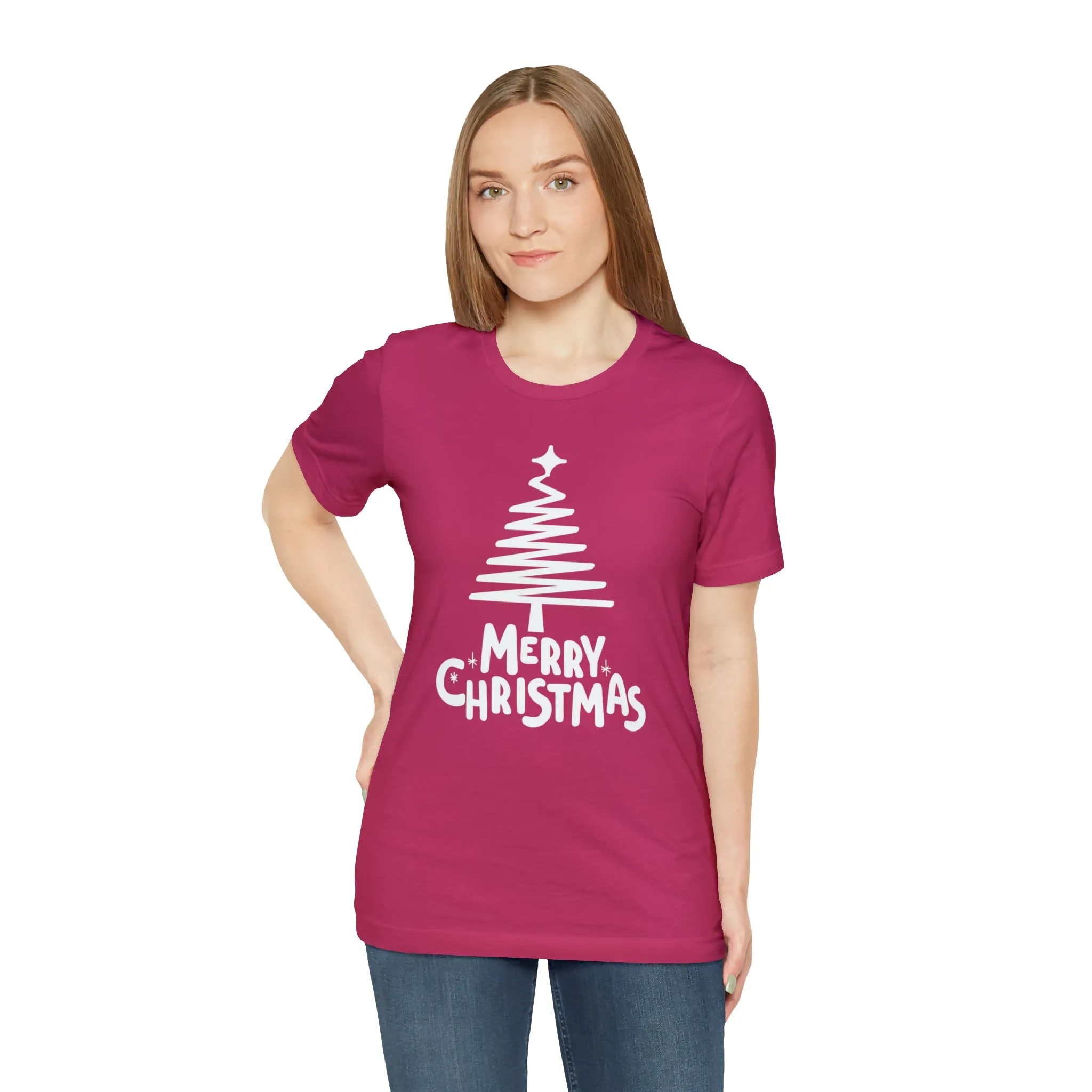 White Merry Christmas Tree T-Shirt | Christmas Holiday Tee |  Bella Canvas 3001Unisex | Happy Holidays Party Short Sleeve Tshirt