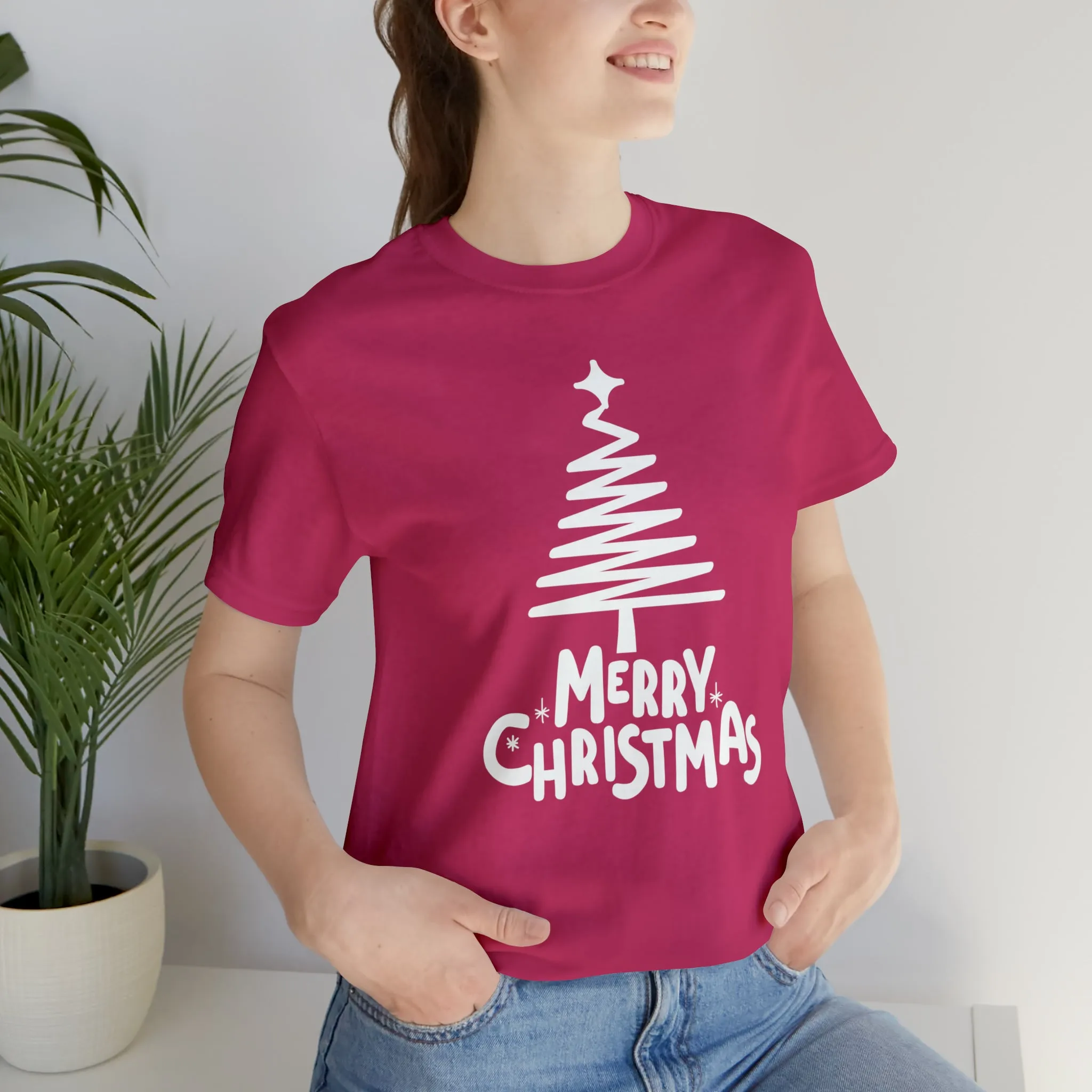 White Merry Christmas Tree T-Shirt | Christmas Holiday Tee |  Bella Canvas 3001Unisex | Happy Holidays Party Short Sleeve Tshirt