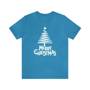 White Merry Christmas Tree T-Shirt | Christmas Holiday Tee |  Bella Canvas 3001Unisex | Happy Holidays Party Short Sleeve Tshirt