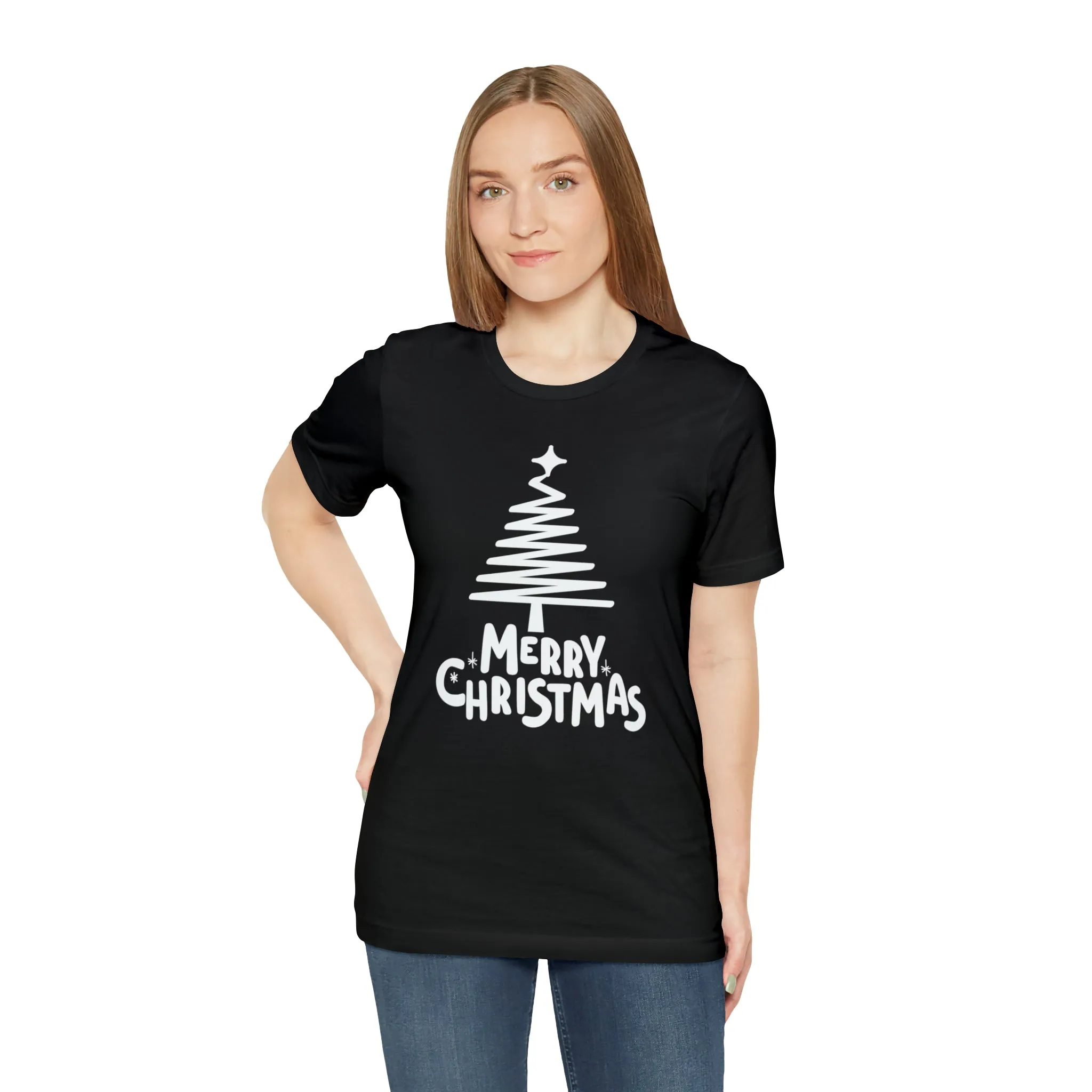 White Merry Christmas Tree T-Shirt | Christmas Holiday Tee |  Bella Canvas 3001Unisex | Happy Holidays Party Short Sleeve Tshirt