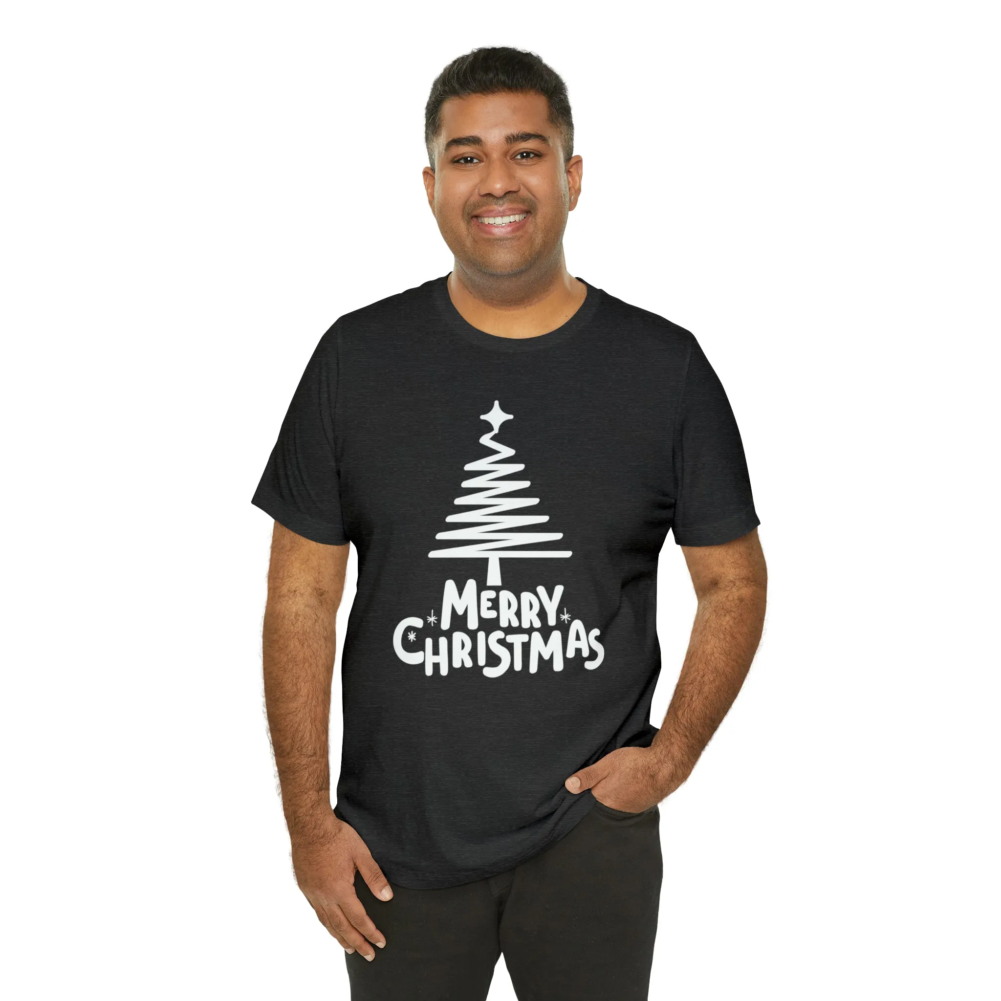 White Merry Christmas Tree T-Shirt | Christmas Holiday Tee |  Bella Canvas 3001Unisex | Happy Holidays Party Short Sleeve Tshirt