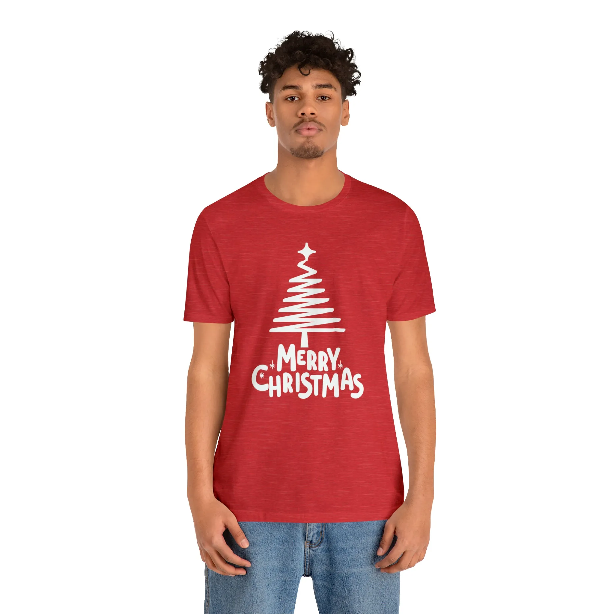 White Merry Christmas Tree T-Shirt | Christmas Holiday Tee |  Bella Canvas 3001Unisex | Happy Holidays Party Short Sleeve Tshirt