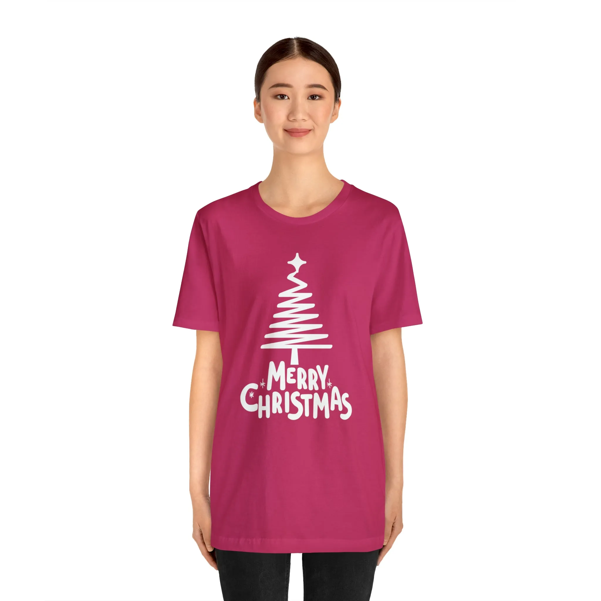 White Merry Christmas Tree T-Shirt | Christmas Holiday Tee |  Bella Canvas 3001Unisex | Happy Holidays Party Short Sleeve Tshirt