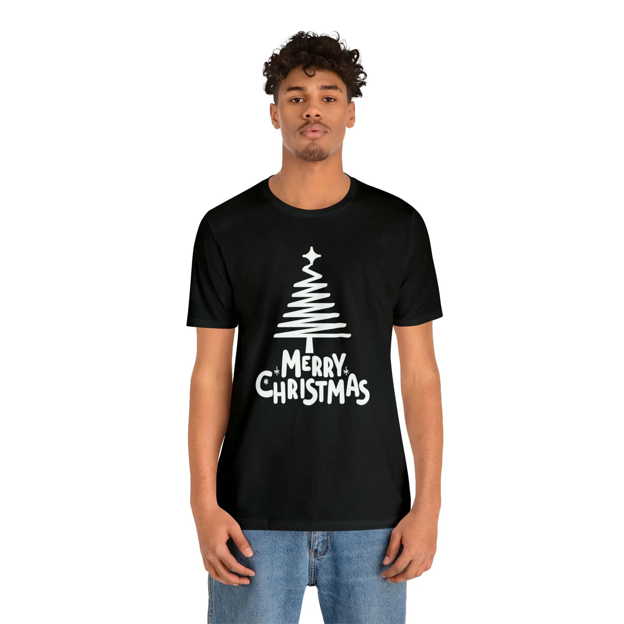 White Merry Christmas Tree T-Shirt | Christmas Holiday Tee |  Bella Canvas 3001Unisex | Happy Holidays Party Short Sleeve Tshirt