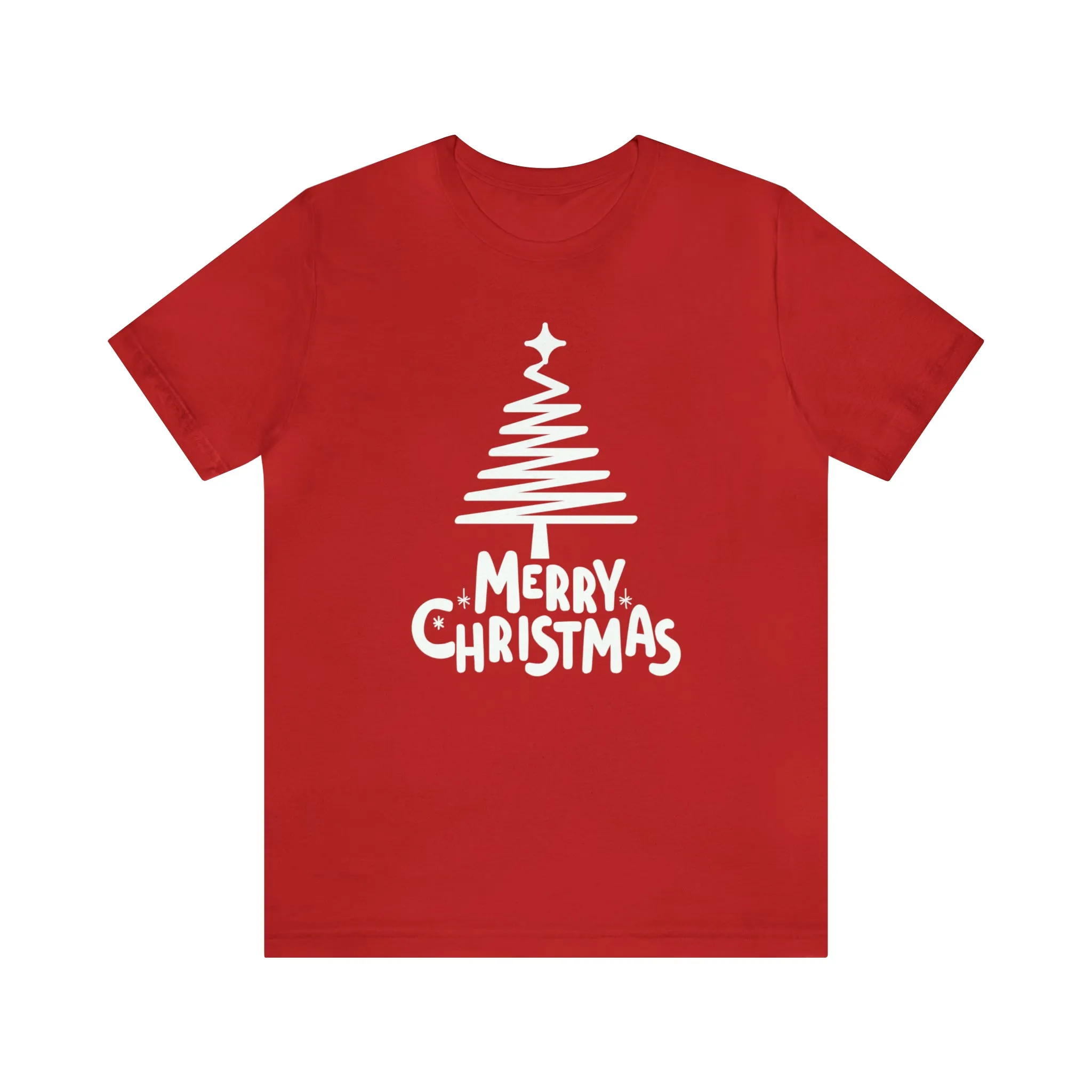 White Merry Christmas Tree T-Shirt | Christmas Holiday Tee |  Bella Canvas 3001Unisex | Happy Holidays Party Short Sleeve Tshirt