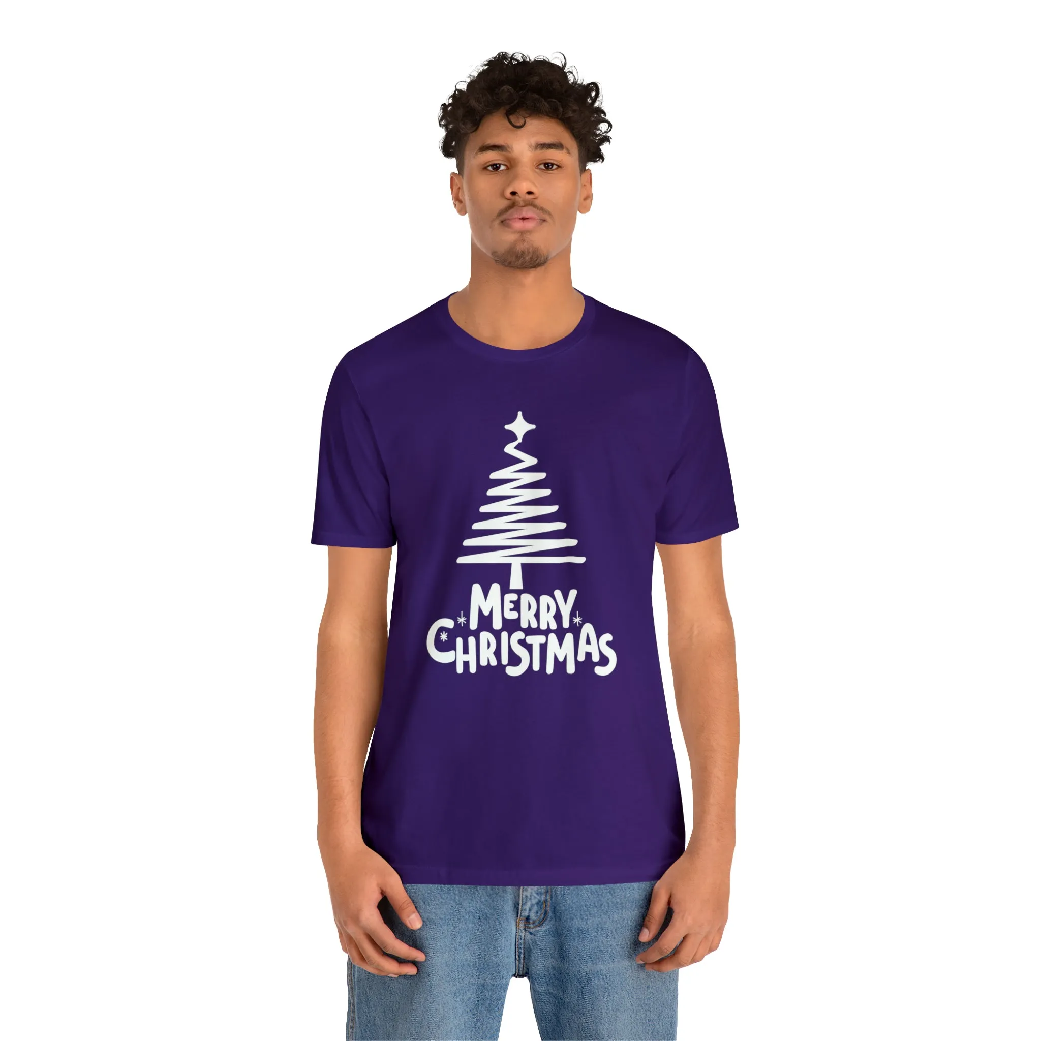 White Merry Christmas Tree T-Shirt | Christmas Holiday Tee |  Bella Canvas 3001Unisex | Happy Holidays Party Short Sleeve Tshirt