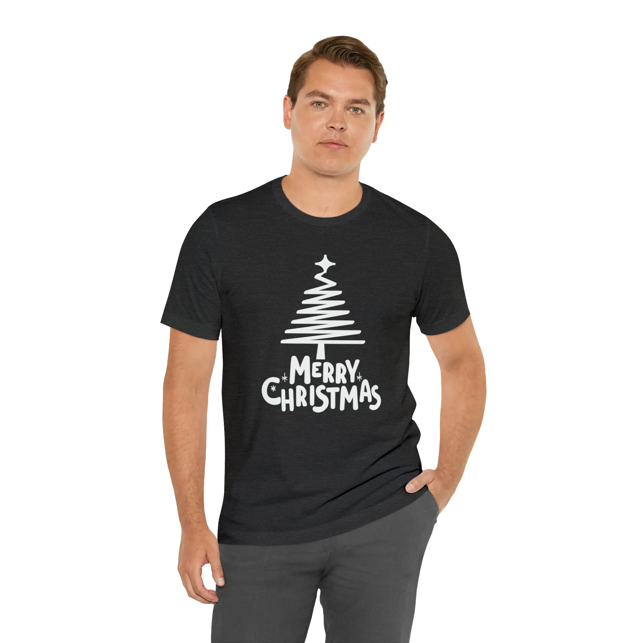 White Merry Christmas Tree T-Shirt | Christmas Holiday Tee |  Bella Canvas 3001Unisex | Happy Holidays Party Short Sleeve Tshirt