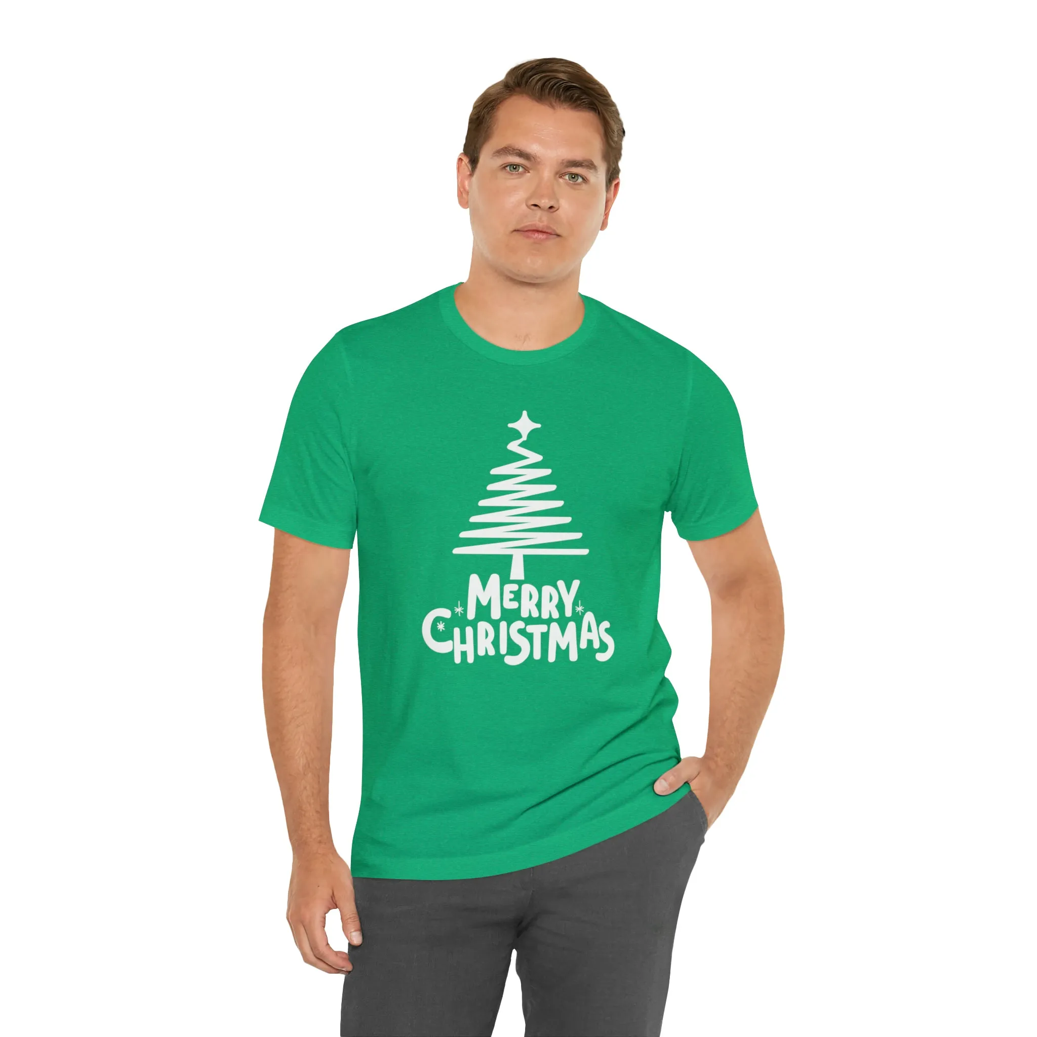 White Merry Christmas Tree T-Shirt | Christmas Holiday Tee |  Bella Canvas 3001Unisex | Happy Holidays Party Short Sleeve Tshirt