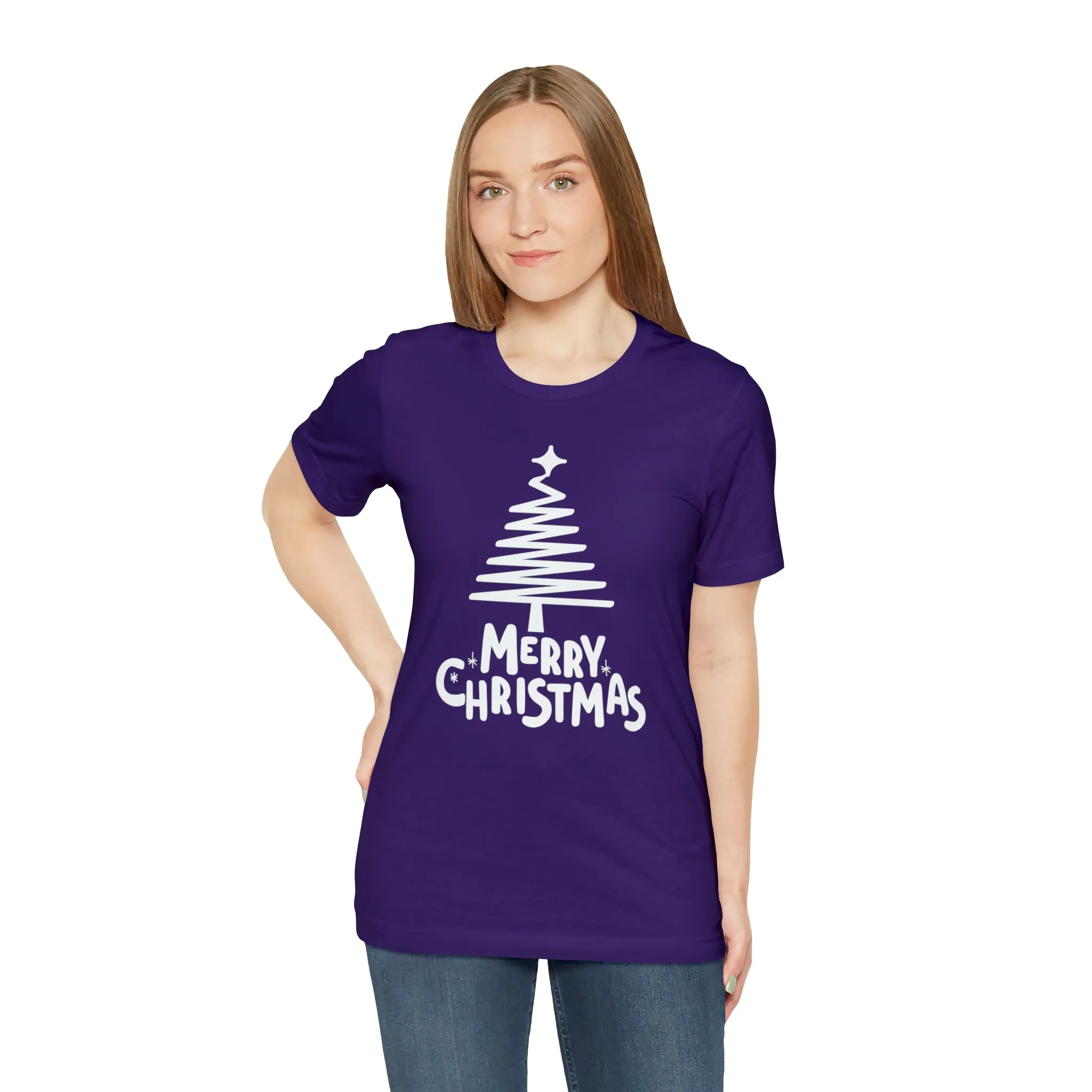 White Merry Christmas Tree T-Shirt | Christmas Holiday Tee |  Bella Canvas 3001Unisex | Happy Holidays Party Short Sleeve Tshirt