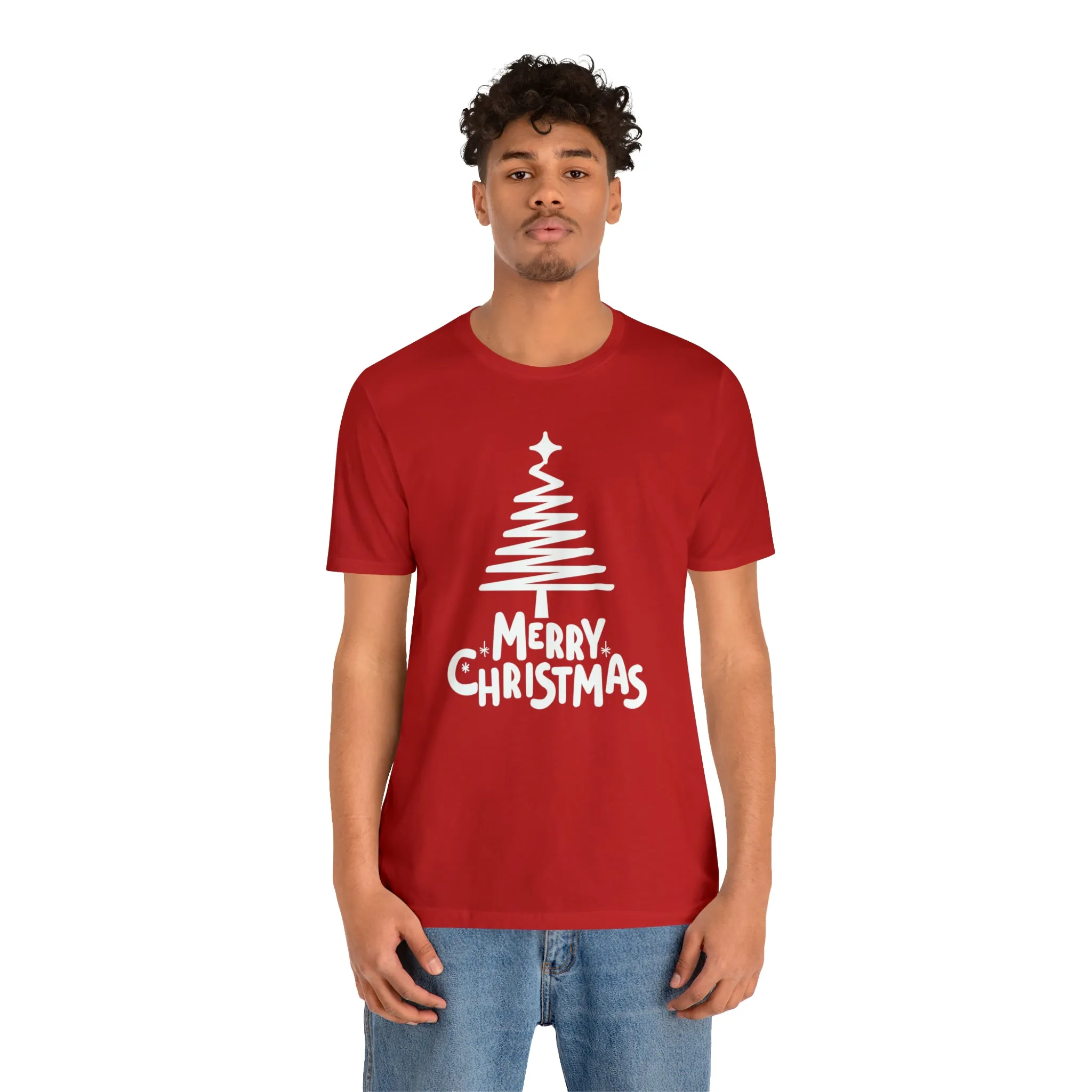 White Merry Christmas Tree T-Shirt | Christmas Holiday Tee |  Bella Canvas 3001Unisex | Happy Holidays Party Short Sleeve Tshirt