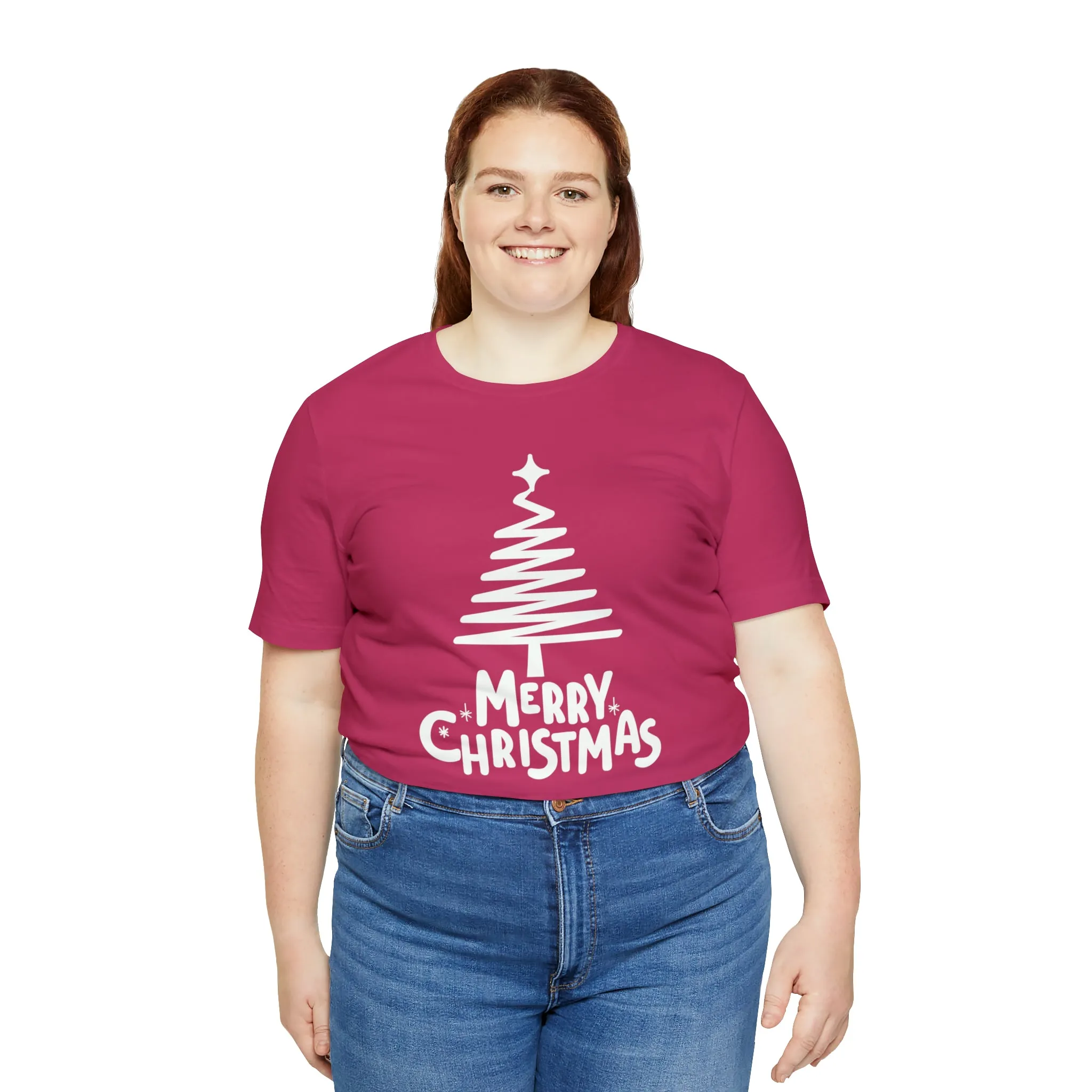 White Merry Christmas Tree T-Shirt | Christmas Holiday Tee |  Bella Canvas 3001Unisex | Happy Holidays Party Short Sleeve Tshirt