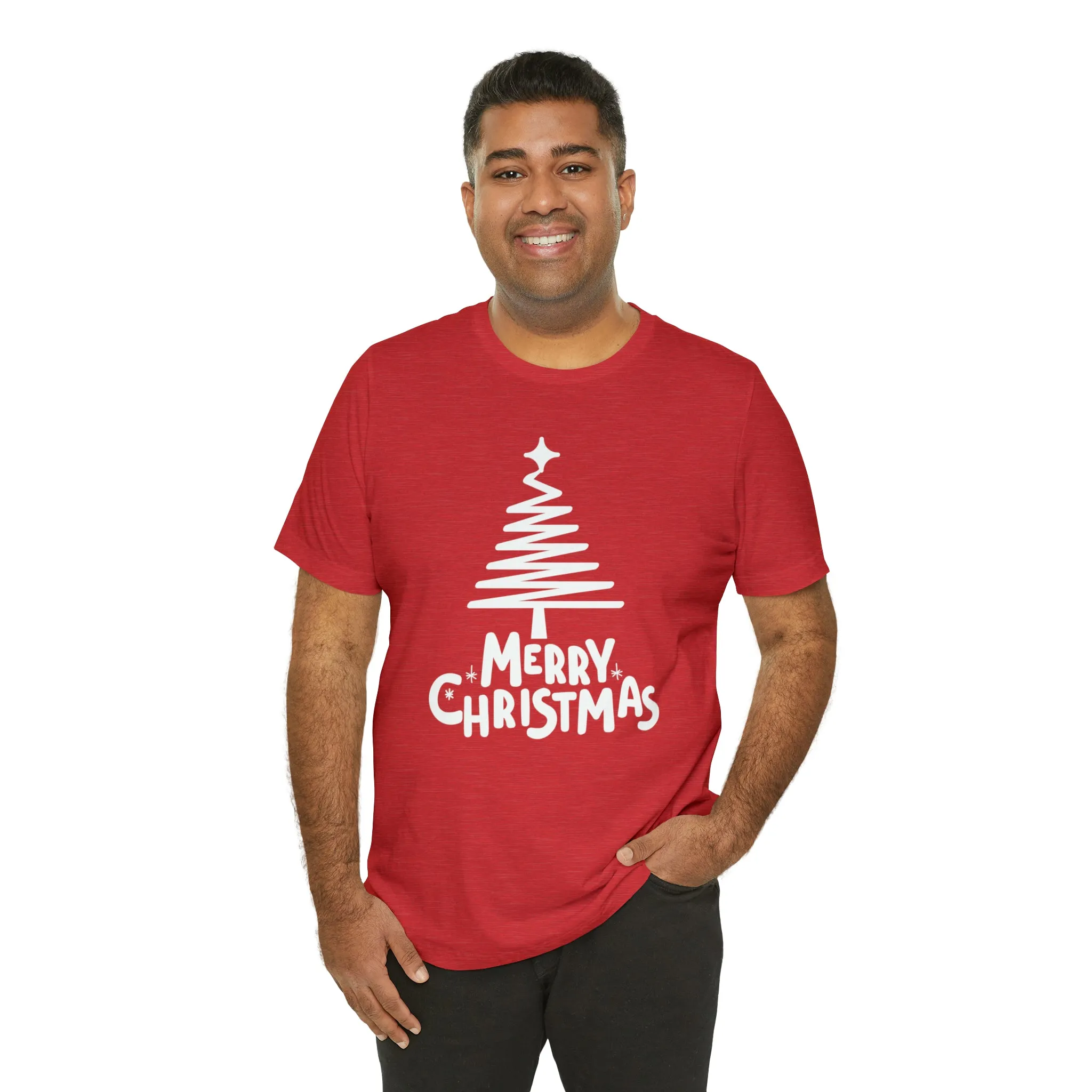 White Merry Christmas Tree T-Shirt | Christmas Holiday Tee |  Bella Canvas 3001Unisex | Happy Holidays Party Short Sleeve Tshirt