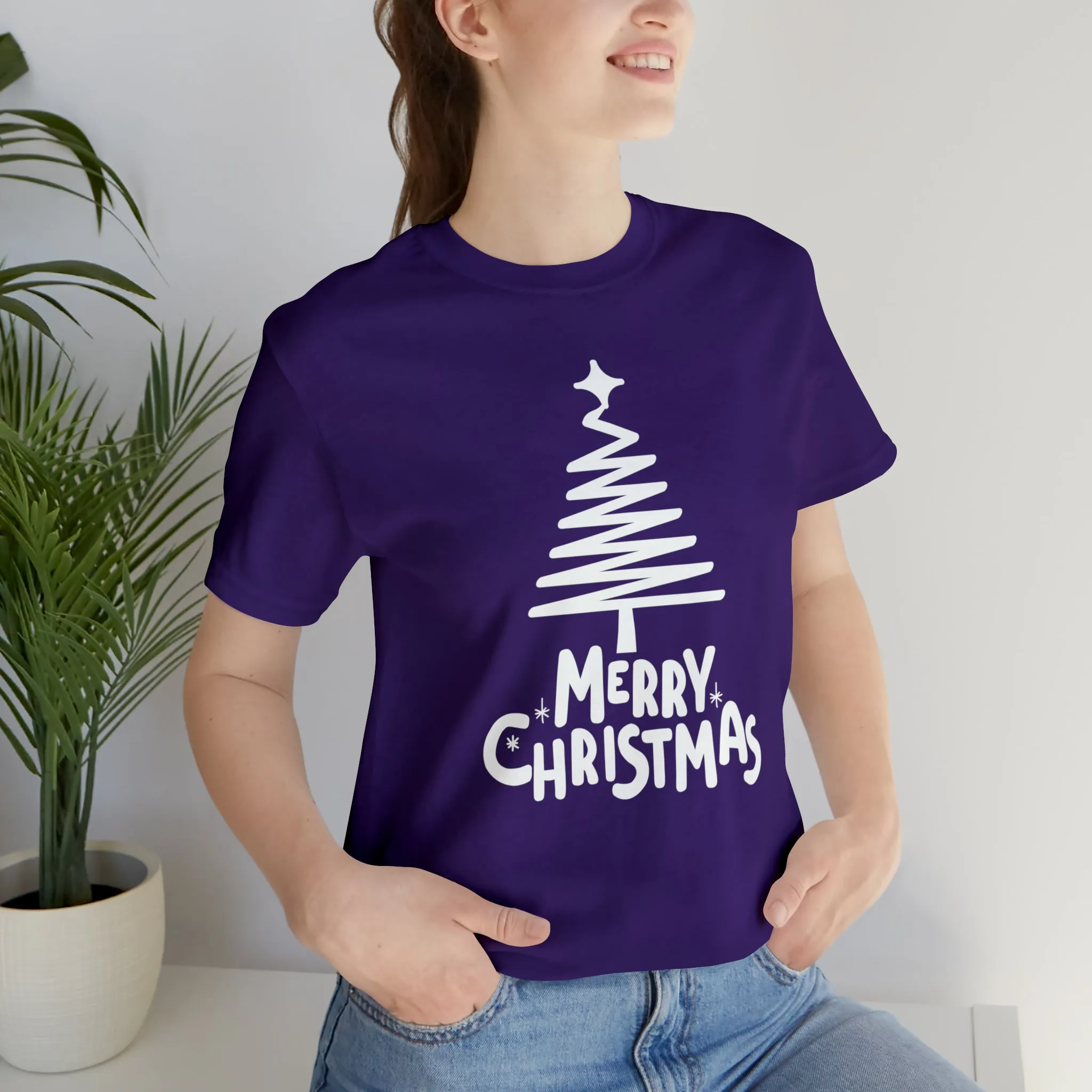 White Merry Christmas Tree T-Shirt | Christmas Holiday Tee |  Bella Canvas 3001Unisex | Happy Holidays Party Short Sleeve Tshirt