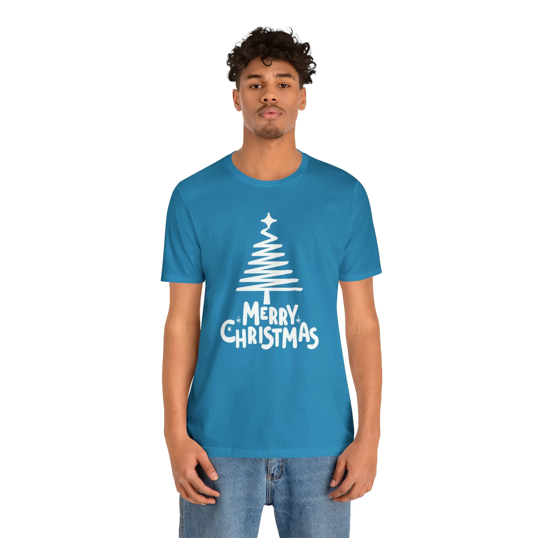 White Merry Christmas Tree T-Shirt | Christmas Holiday Tee |  Bella Canvas 3001Unisex | Happy Holidays Party Short Sleeve Tshirt