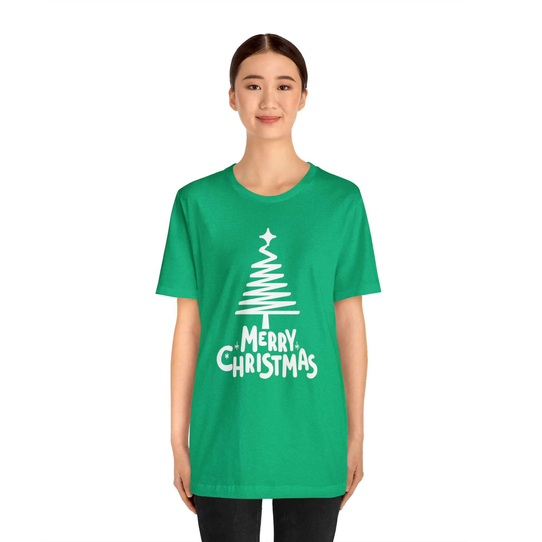 White Merry Christmas Tree T-Shirt | Christmas Holiday Tee |  Bella Canvas 3001Unisex | Happy Holidays Party Short Sleeve Tshirt