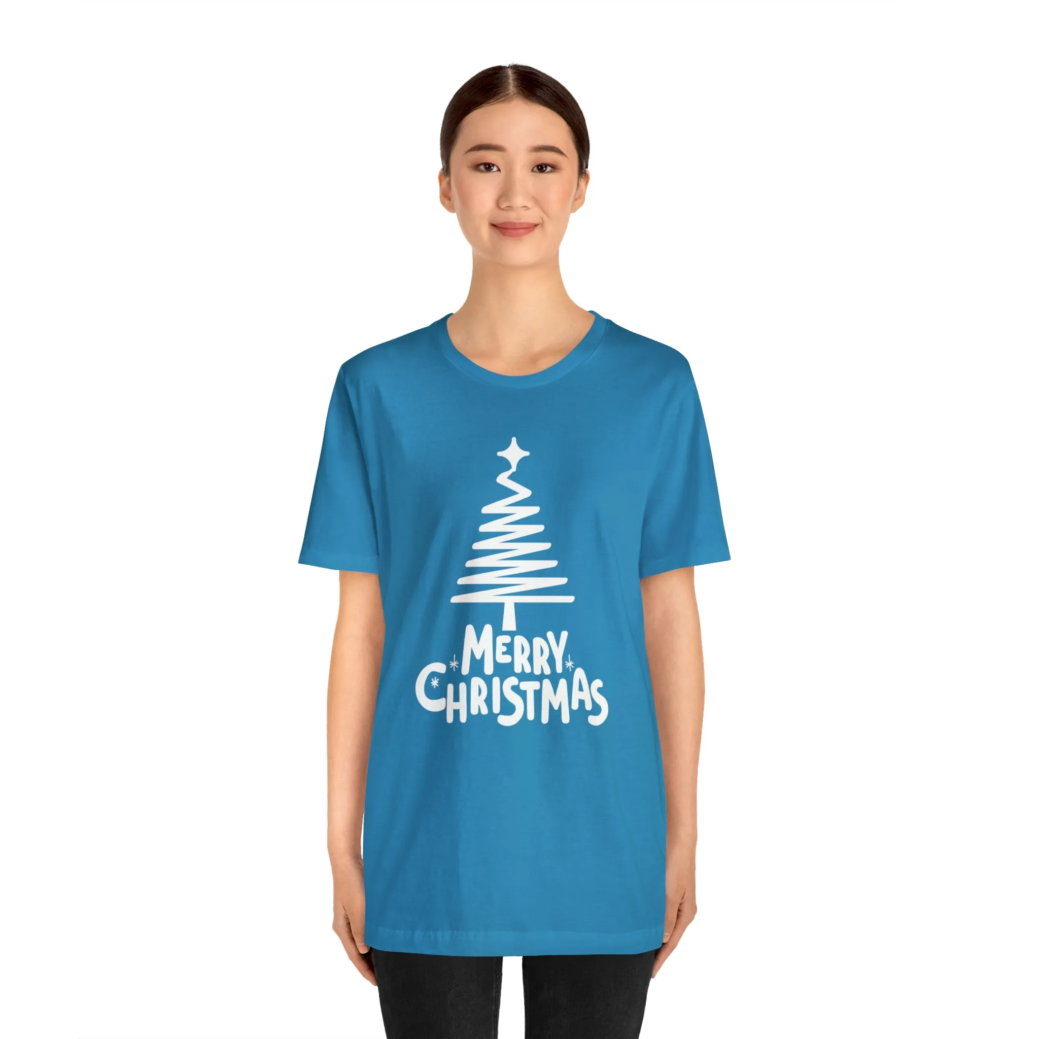 White Merry Christmas Tree T-Shirt | Christmas Holiday Tee |  Bella Canvas 3001Unisex | Happy Holidays Party Short Sleeve Tshirt