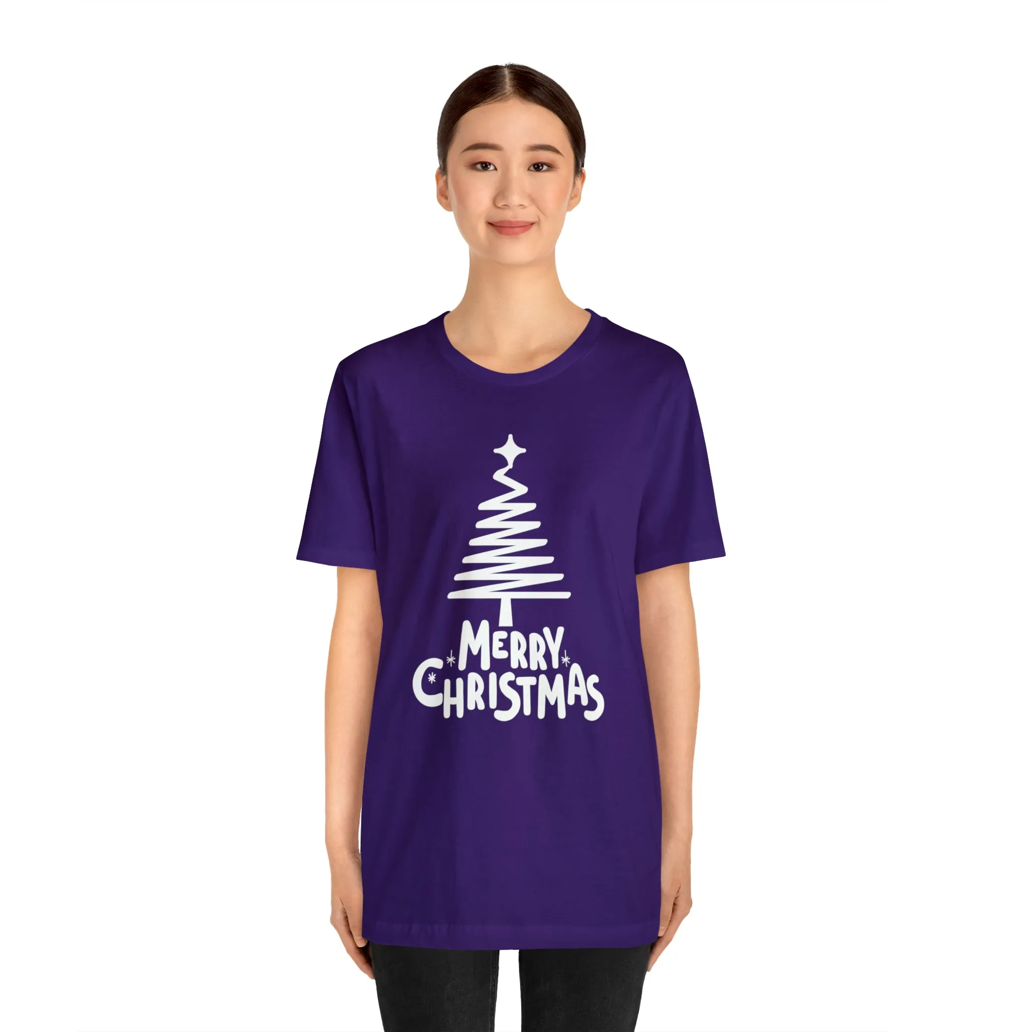 White Merry Christmas Tree T-Shirt | Christmas Holiday Tee |  Bella Canvas 3001Unisex | Happy Holidays Party Short Sleeve Tshirt