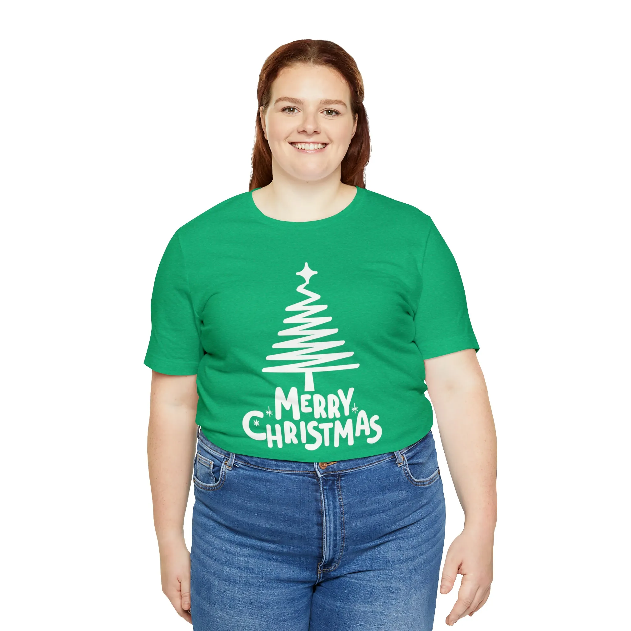 White Merry Christmas Tree T-Shirt | Christmas Holiday Tee |  Bella Canvas 3001Unisex | Happy Holidays Party Short Sleeve Tshirt
