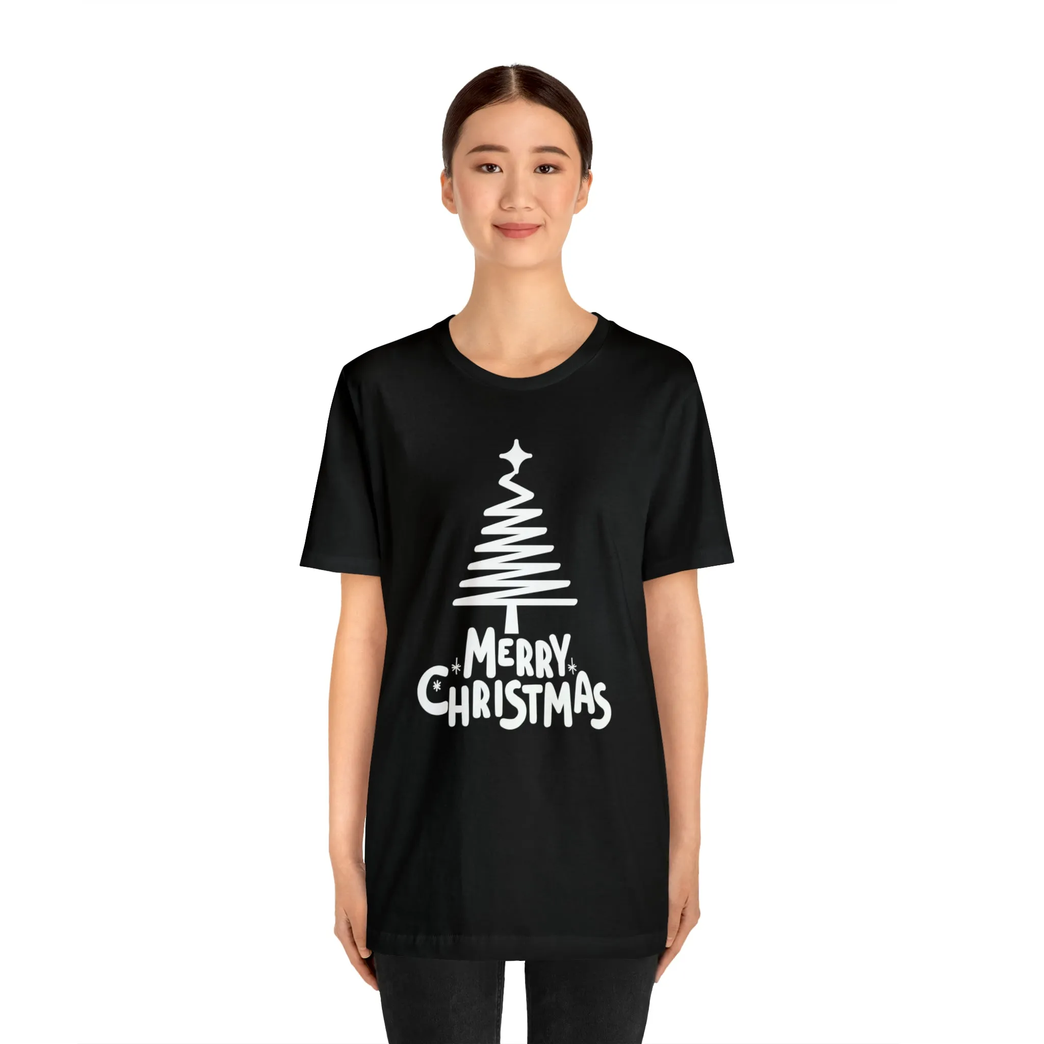 White Merry Christmas Tree T-Shirt | Christmas Holiday Tee |  Bella Canvas 3001Unisex | Happy Holidays Party Short Sleeve Tshirt