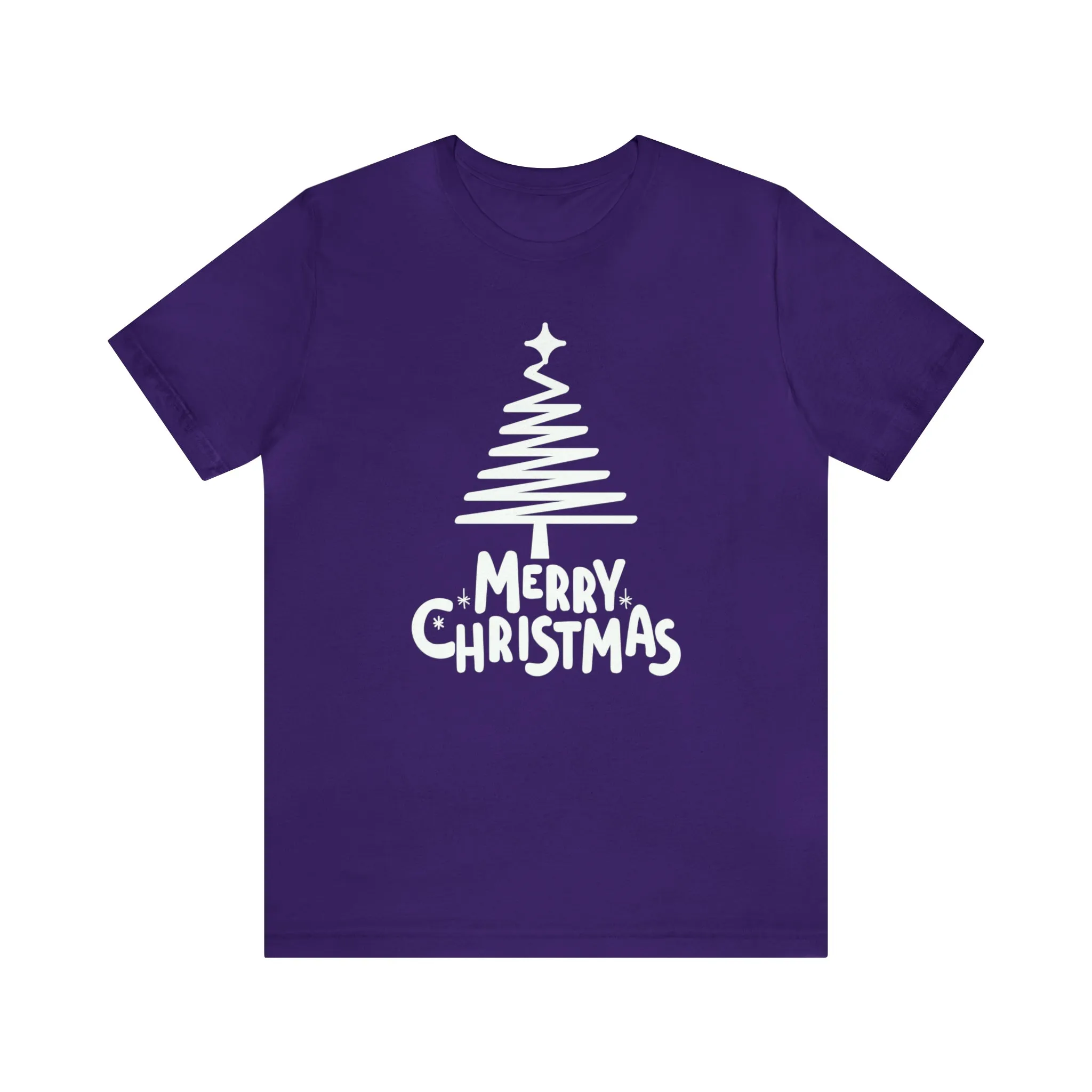 White Merry Christmas Tree T-Shirt | Christmas Holiday Tee |  Bella Canvas 3001Unisex | Happy Holidays Party Short Sleeve Tshirt