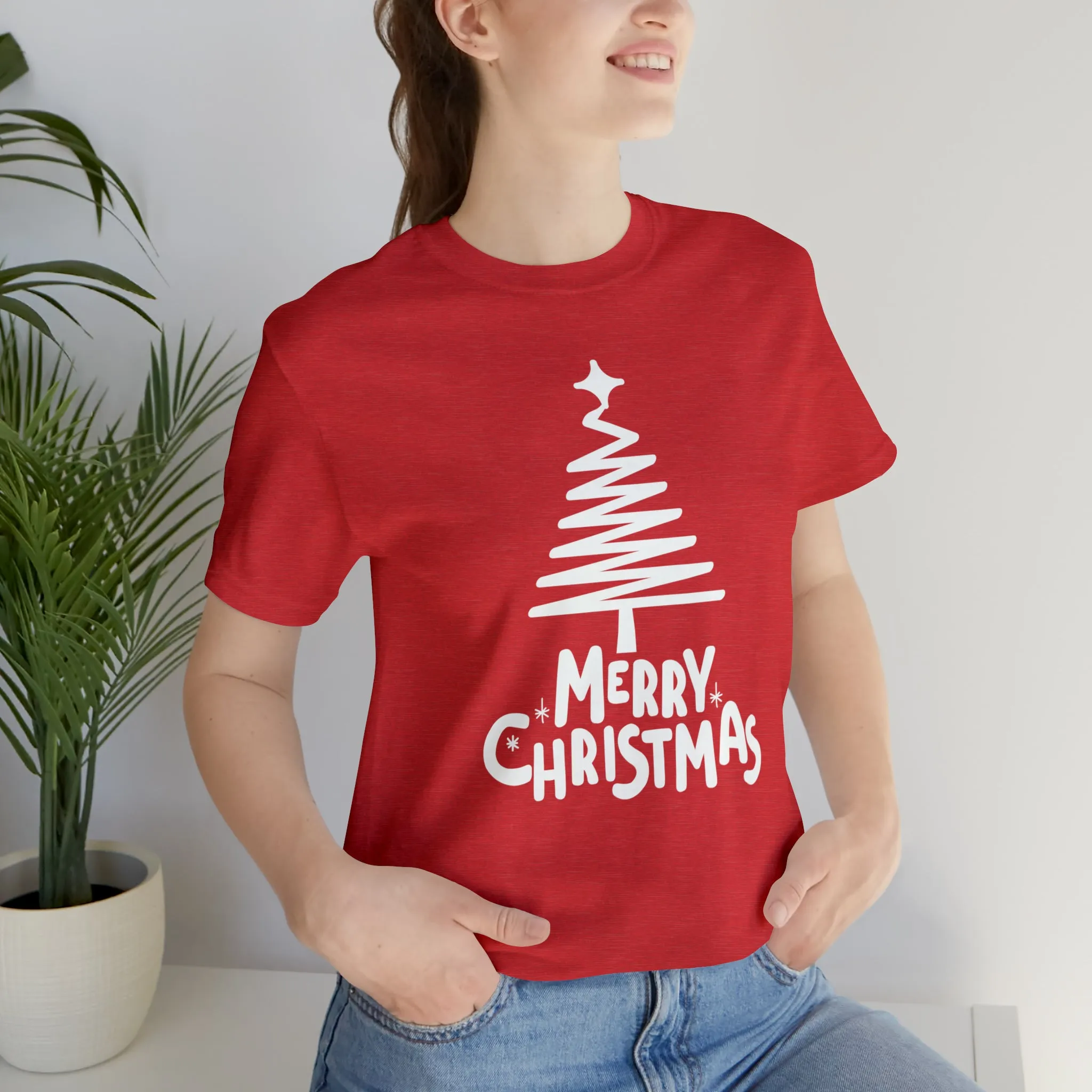 White Merry Christmas Tree T-Shirt | Christmas Holiday Tee |  Bella Canvas 3001Unisex | Happy Holidays Party Short Sleeve Tshirt