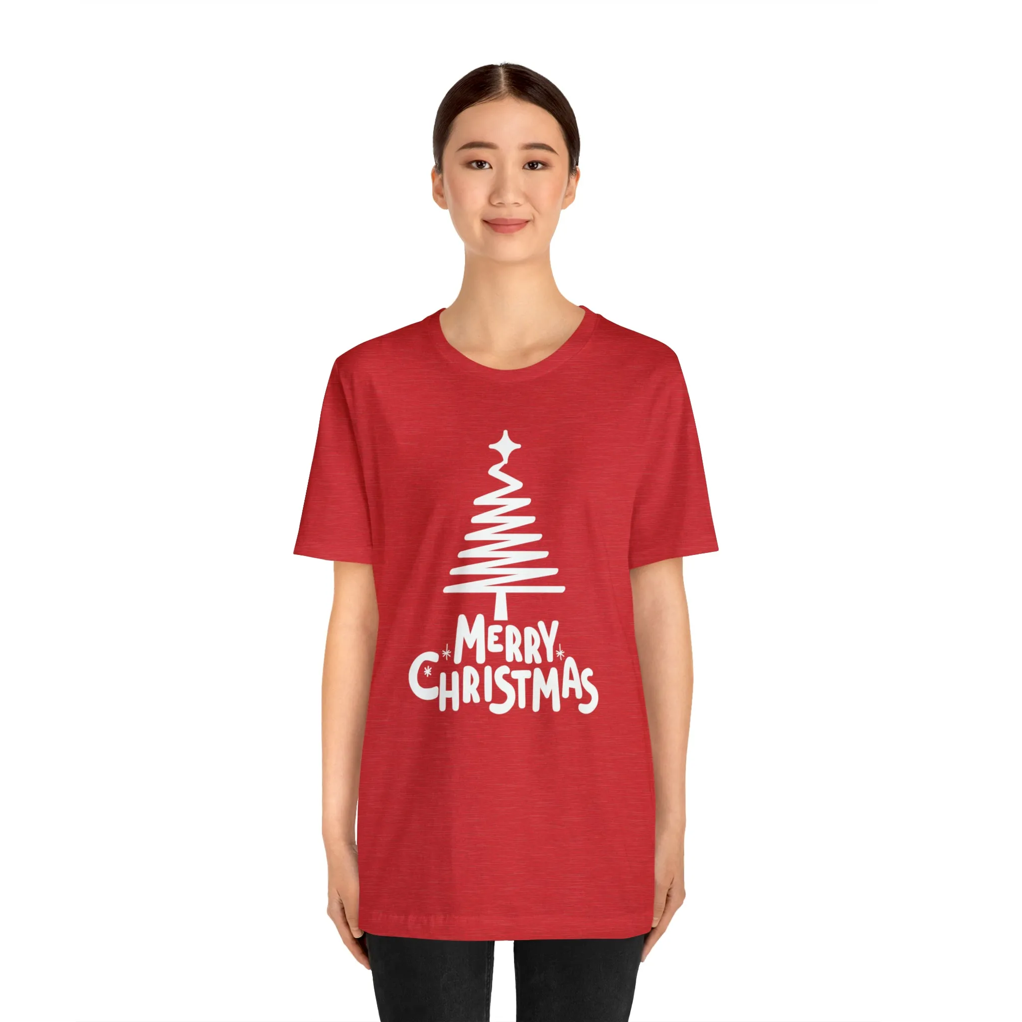 White Merry Christmas Tree T-Shirt | Christmas Holiday Tee |  Bella Canvas 3001Unisex | Happy Holidays Party Short Sleeve Tshirt