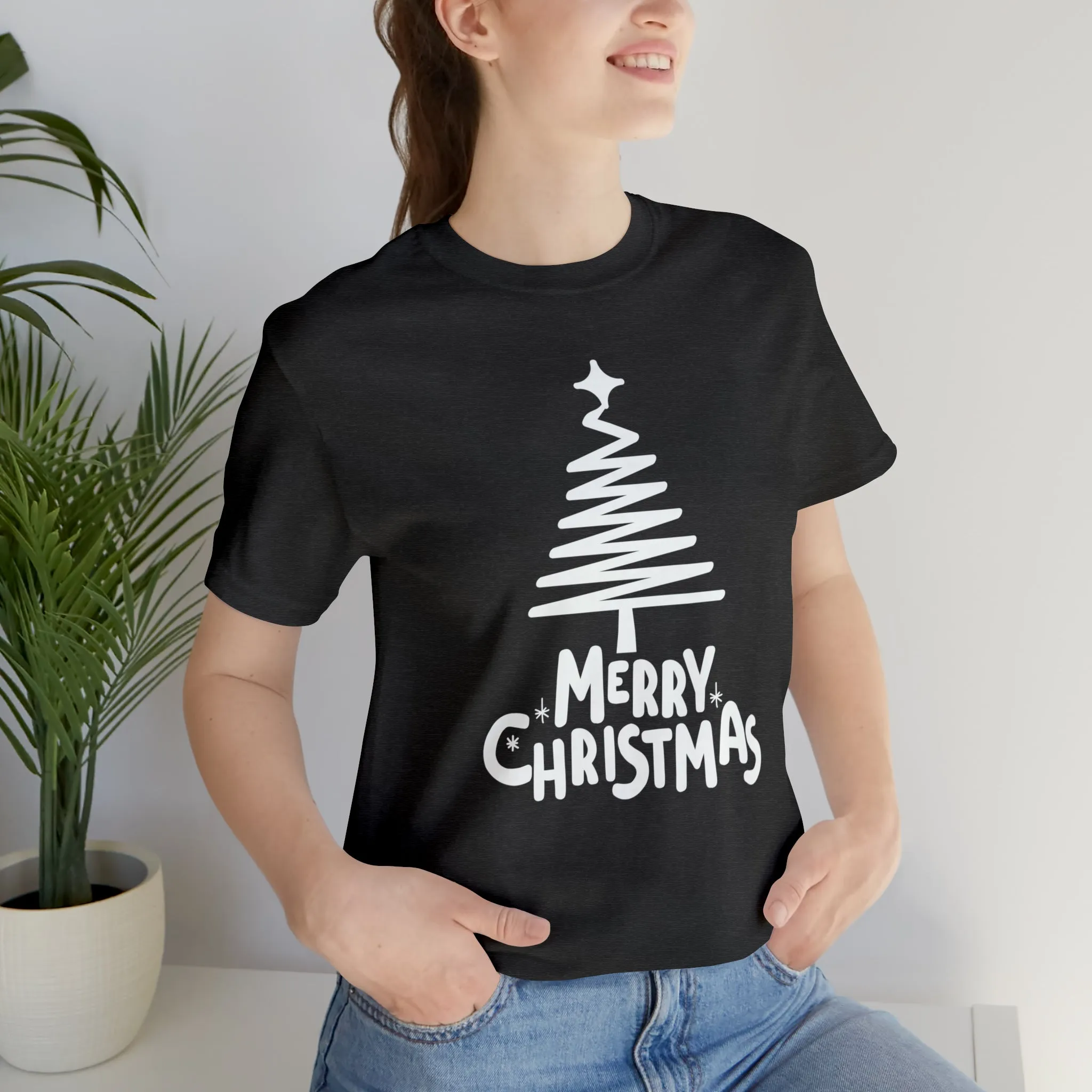 White Merry Christmas Tree T-Shirt | Christmas Holiday Tee |  Bella Canvas 3001Unisex | Happy Holidays Party Short Sleeve Tshirt