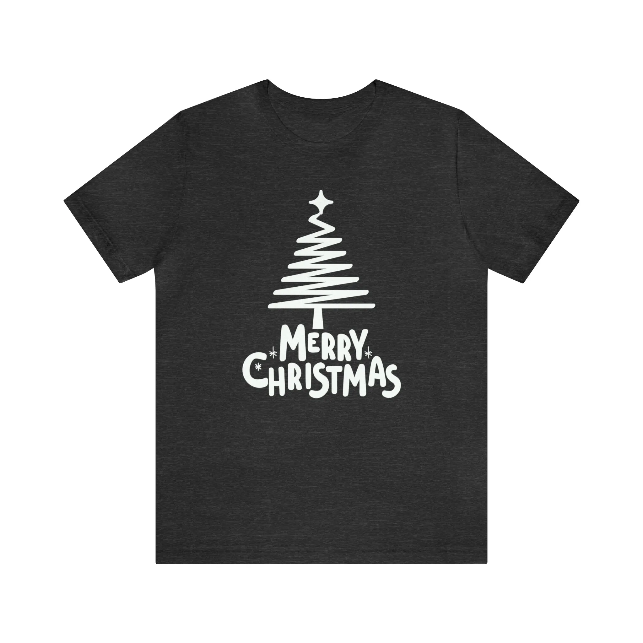 White Merry Christmas Tree T-Shirt | Christmas Holiday Tee |  Bella Canvas 3001Unisex | Happy Holidays Party Short Sleeve Tshirt