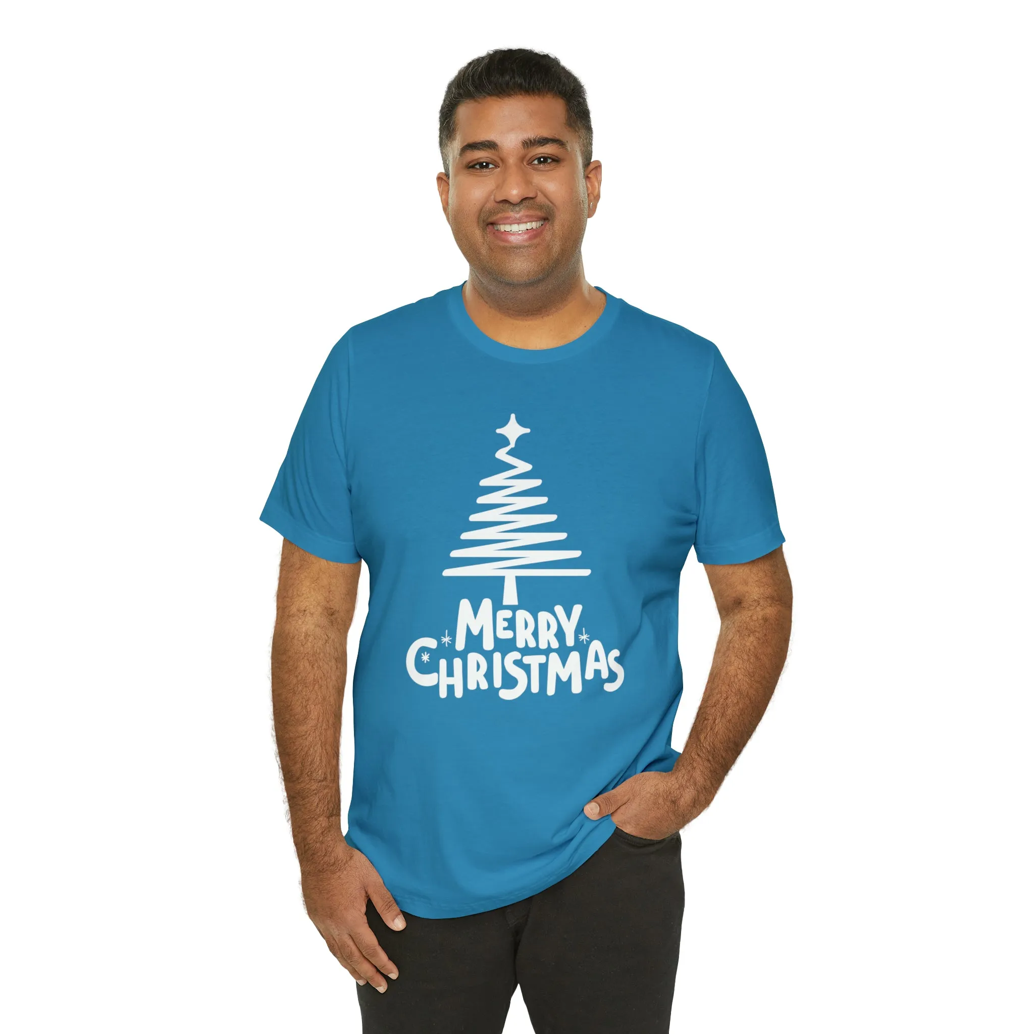 White Merry Christmas Tree T-Shirt | Christmas Holiday Tee |  Bella Canvas 3001Unisex | Happy Holidays Party Short Sleeve Tshirt