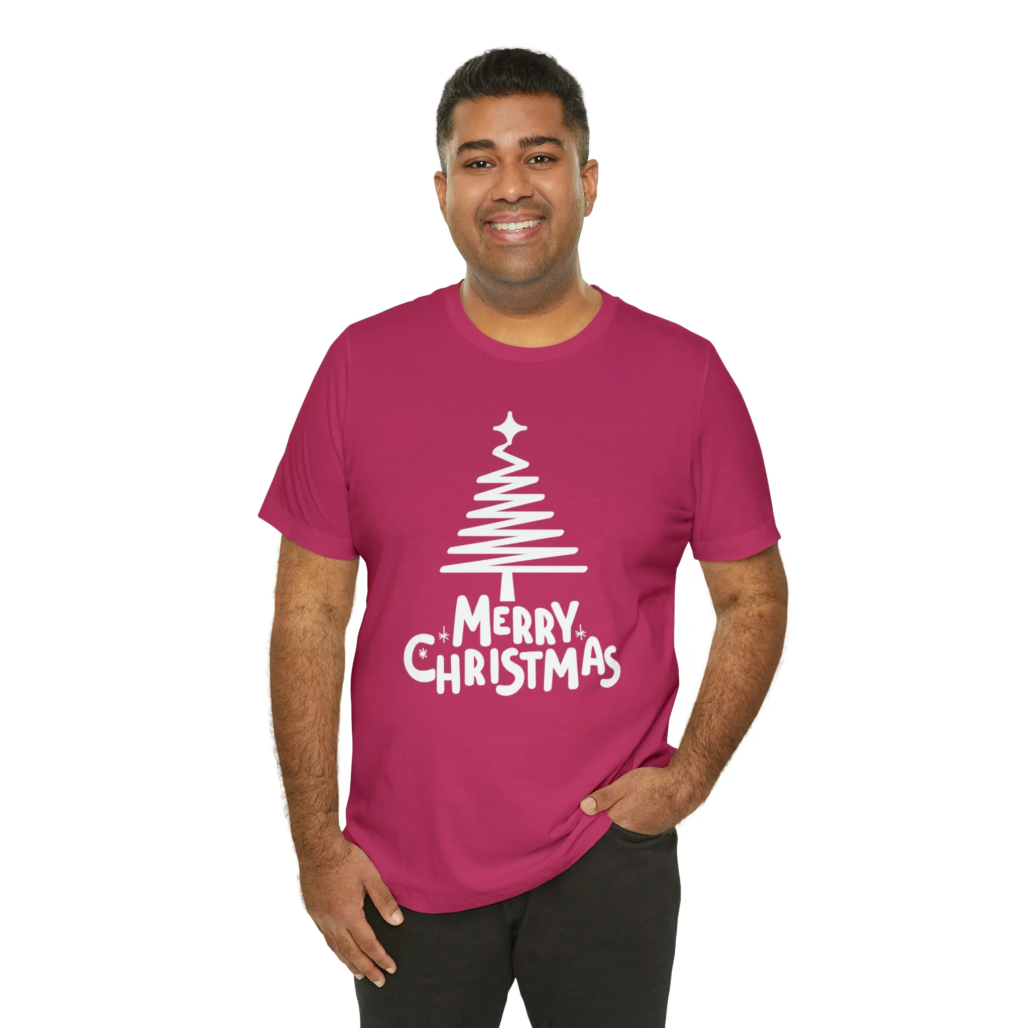 White Merry Christmas Tree T-Shirt | Christmas Holiday Tee |  Bella Canvas 3001Unisex | Happy Holidays Party Short Sleeve Tshirt